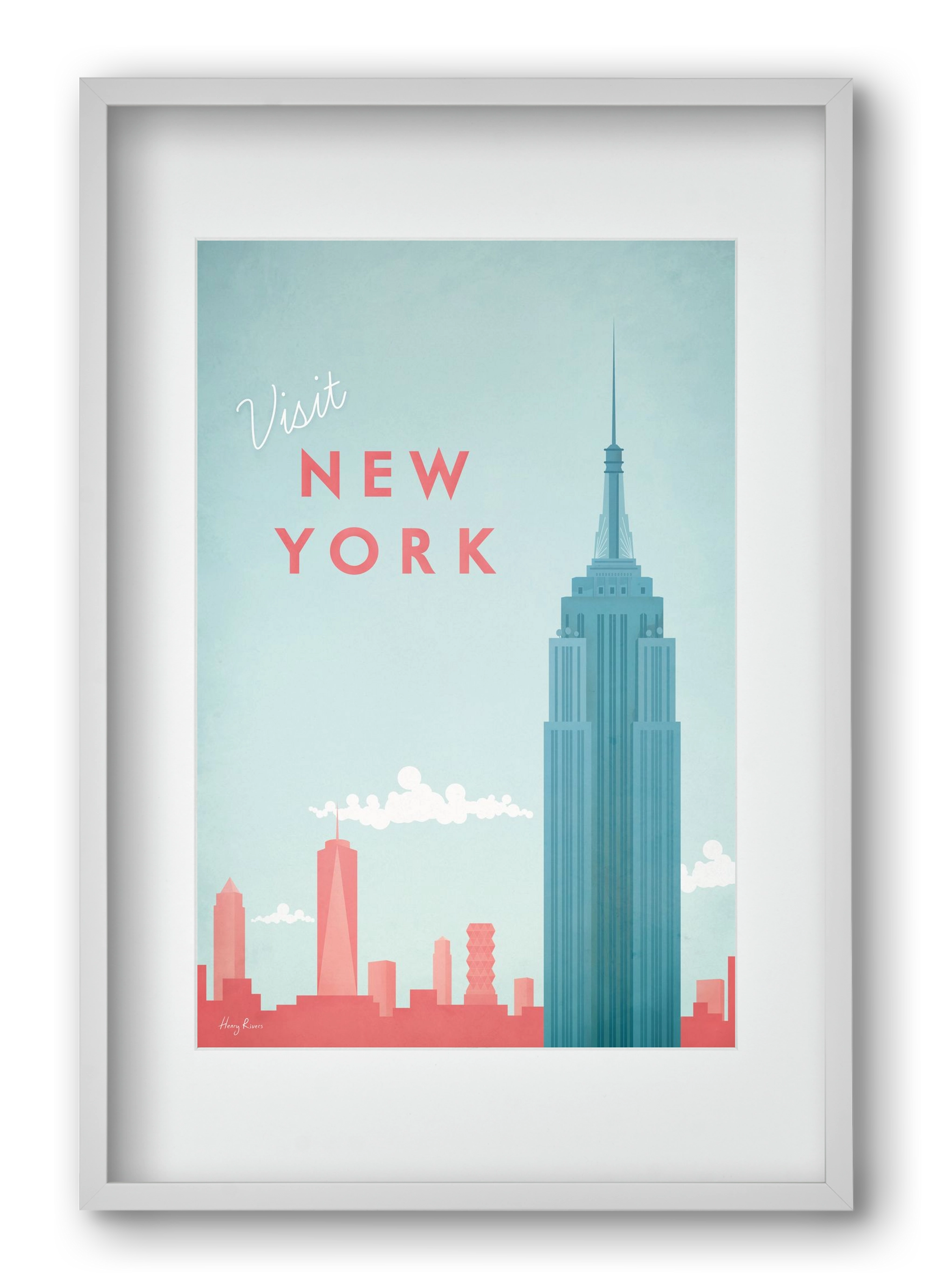 New York Travel Poster, 40x60 cm (30x45 cm), Fehér keret, paszpartuval