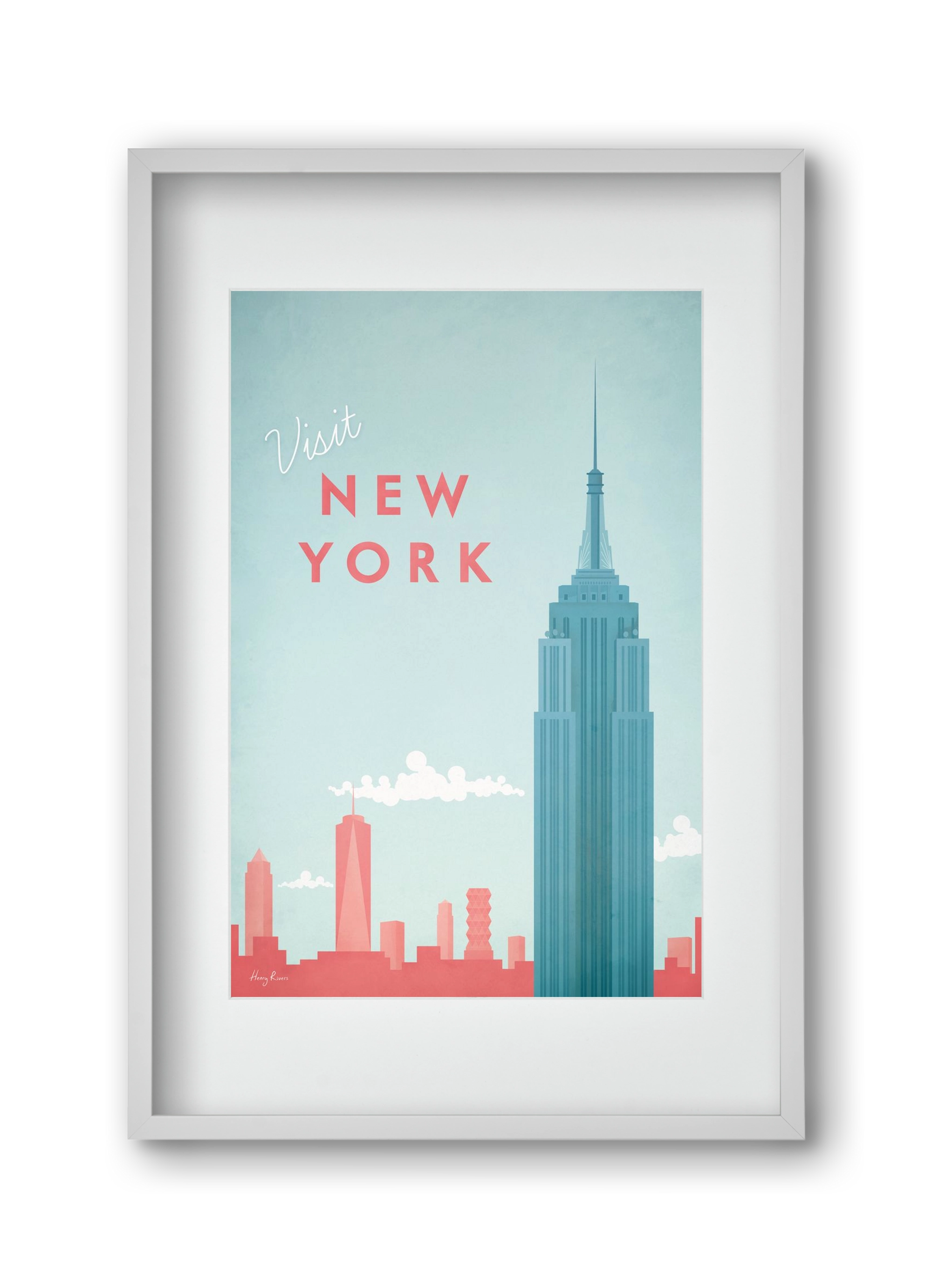 New York Travel Poster, 30x45 cm (20x30 cm), Fehér keret, paszpartuval