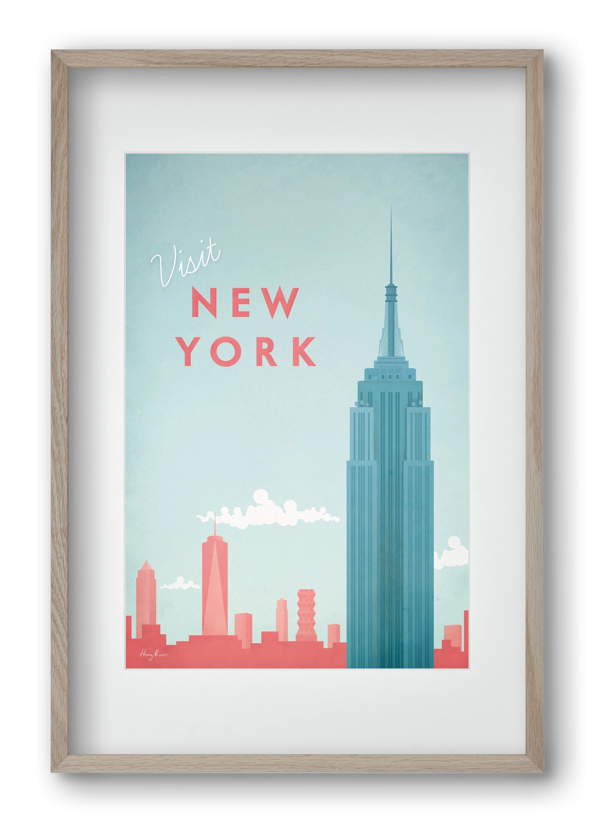 New York Travel Poster, 40x60 cm (30x45 cm), Tölgy keret, paszpartuval