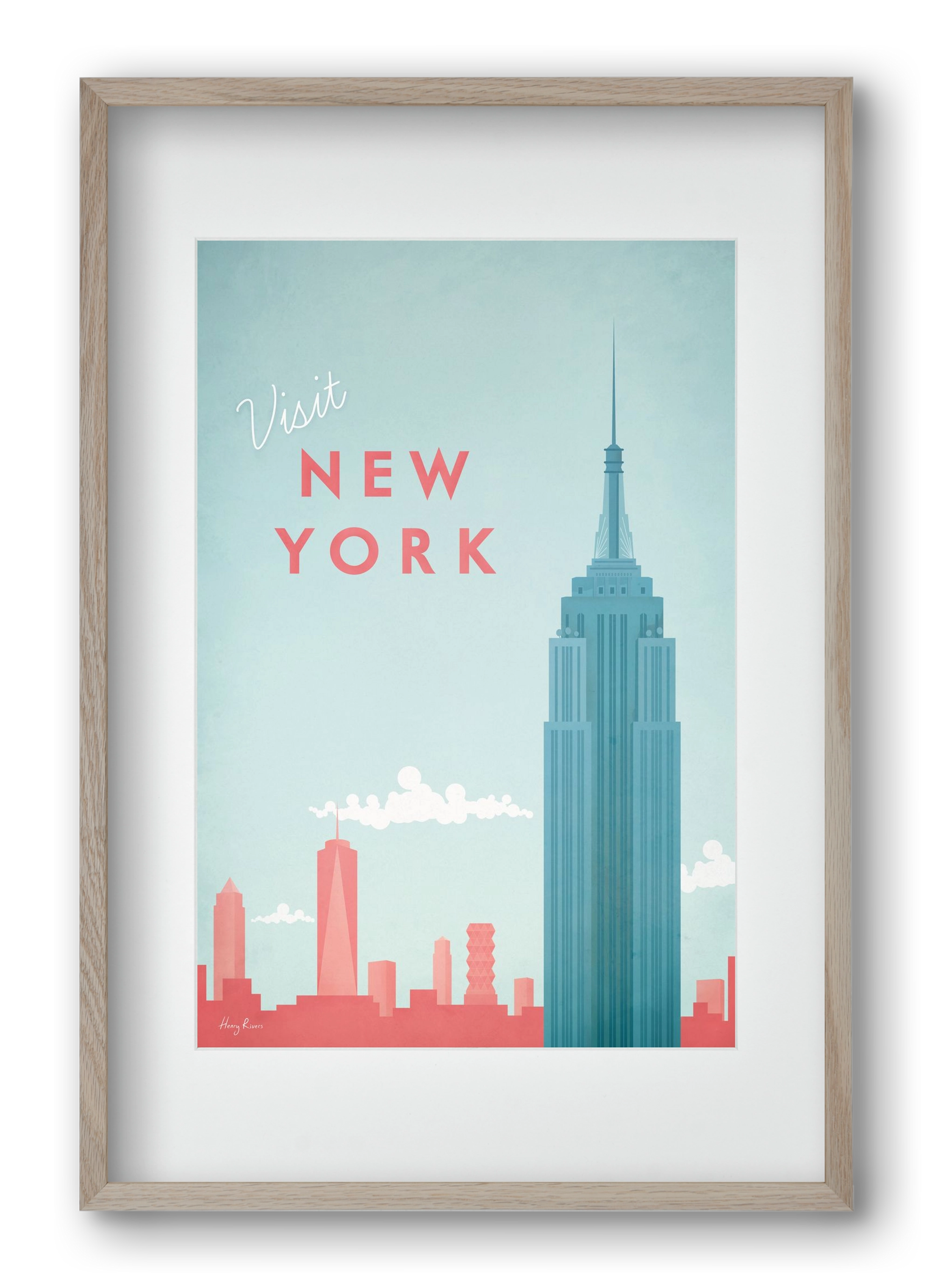 New York Travel Poster, 40x60 cm (30x45 cm), Tölgy keret, paszpartuval