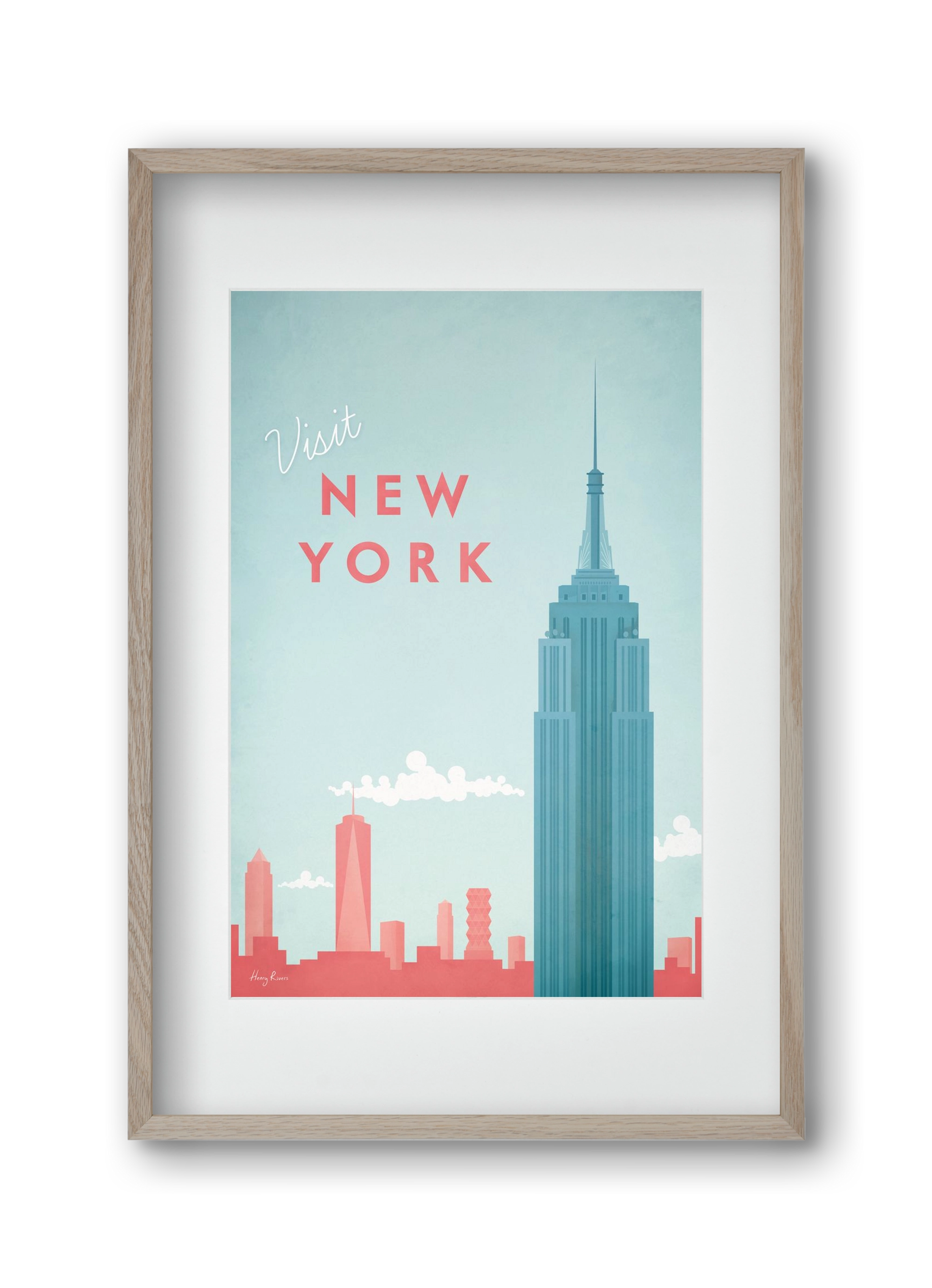 New York Travel Poster, 30x45 cm (20x30 cm), Tölgy keret, paszpartuval