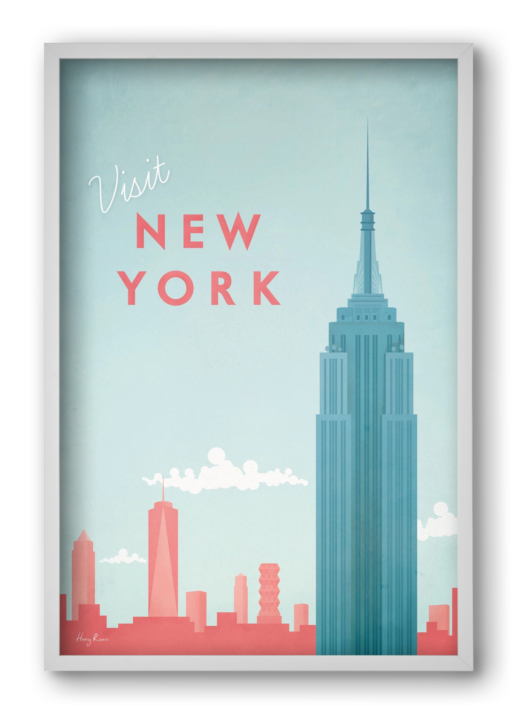 New York Travel Poster, 40x60 cm (40x60 cm), Fehér keret