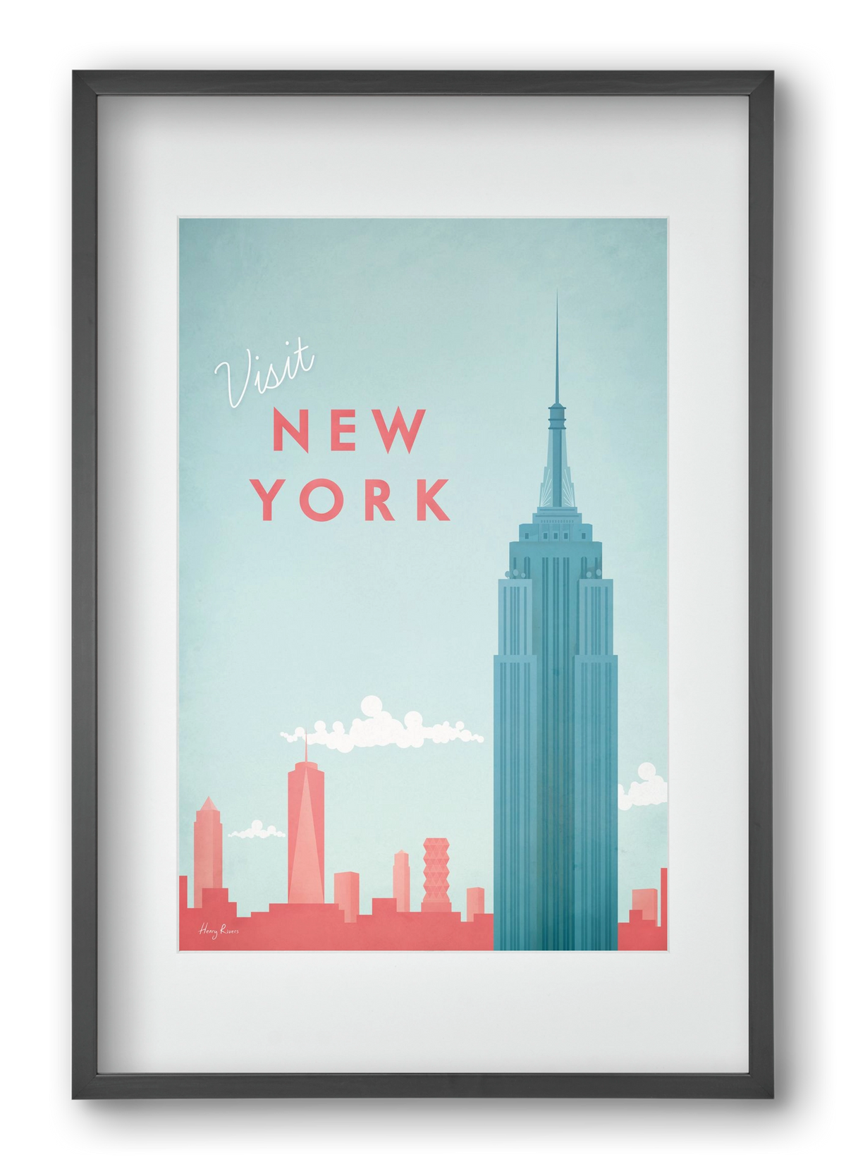 New York Travel Poster, 40x60 cm (30x45 cm), Fekete keret, paszpartuval