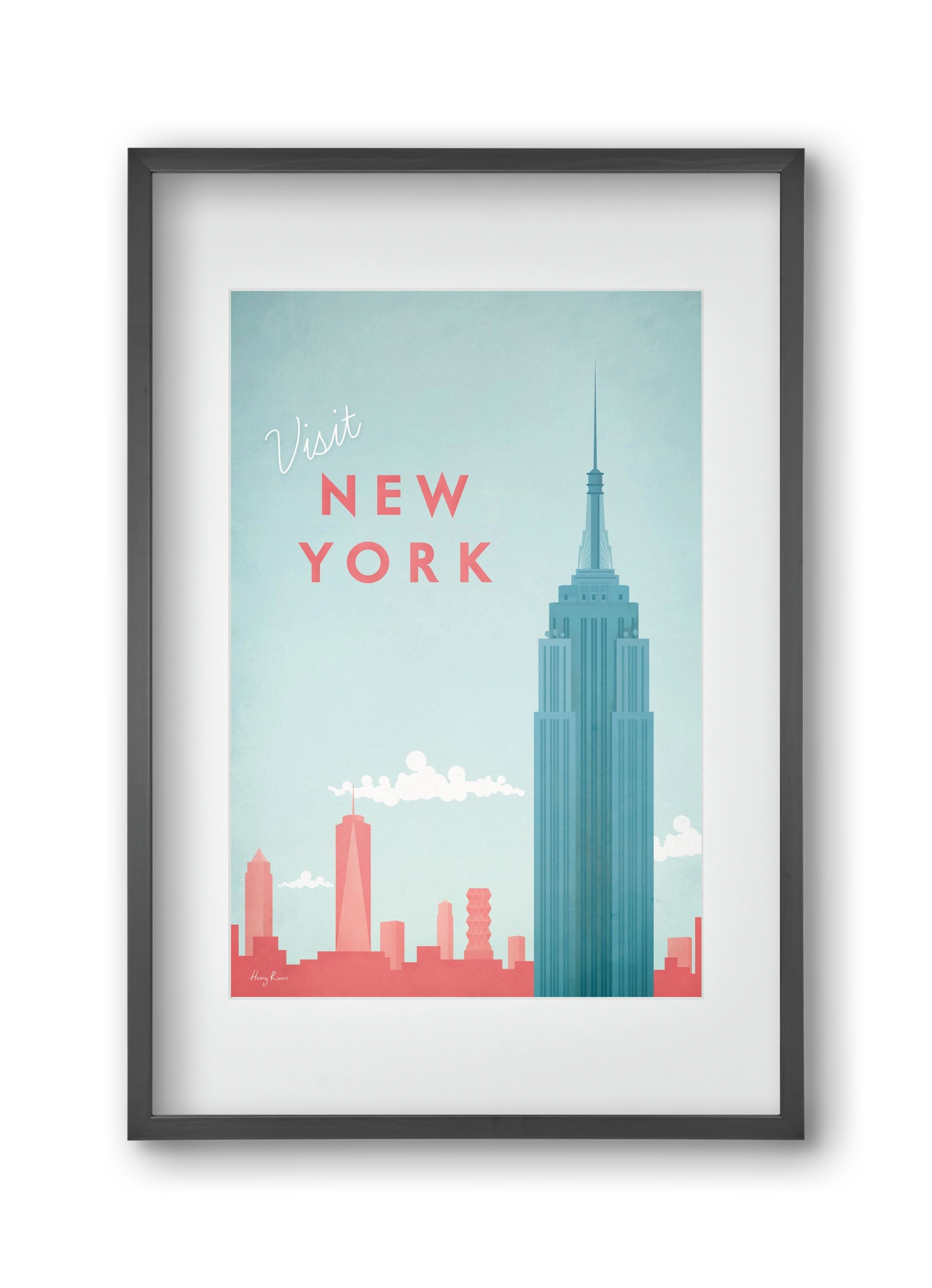 New York Travel Poster, 30x45 cm (20x30 cm), Fekete keret, paszpartuval