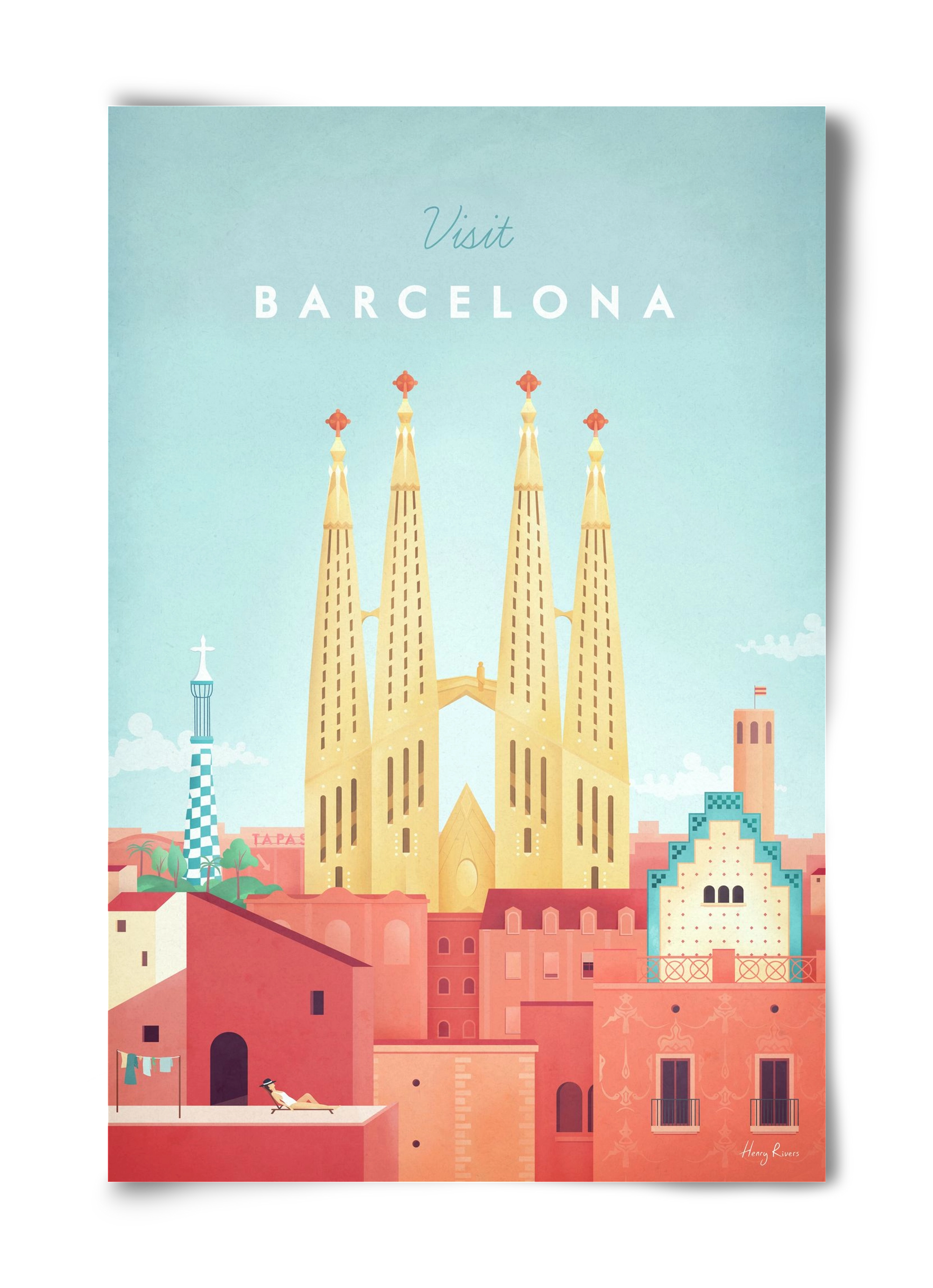Barcelona Travel Poster, 40x60 cm, Keret nélkül