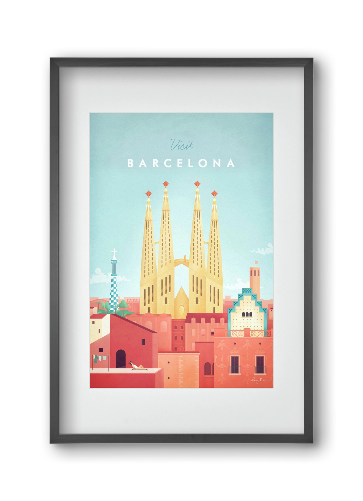 Barcelona Travel Poster, 30x45 cm (20x30 cm), Fekete keret, paszpartuval