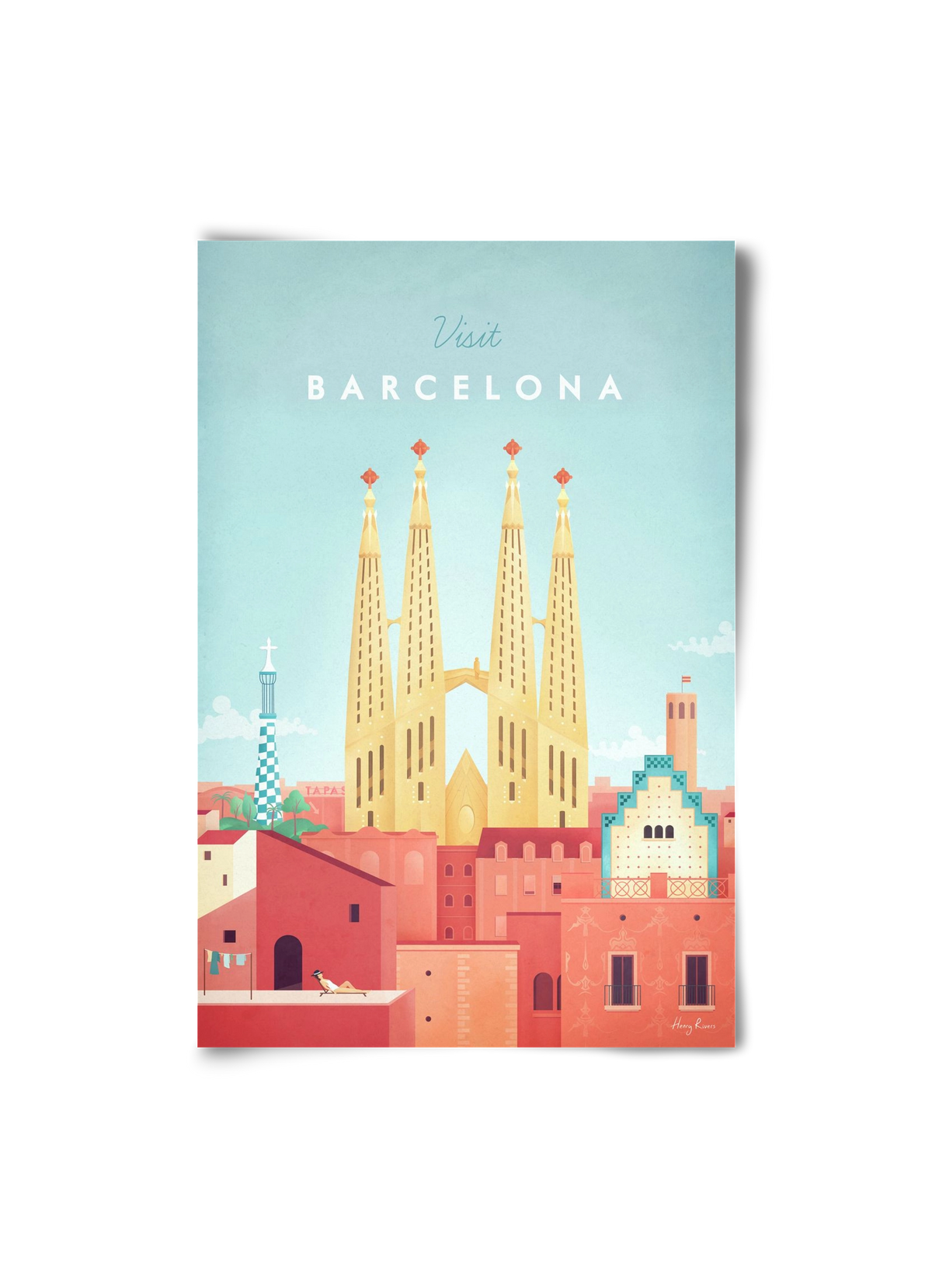 Barcelona Travel Poster, 20x30 cm, Keret nélkül