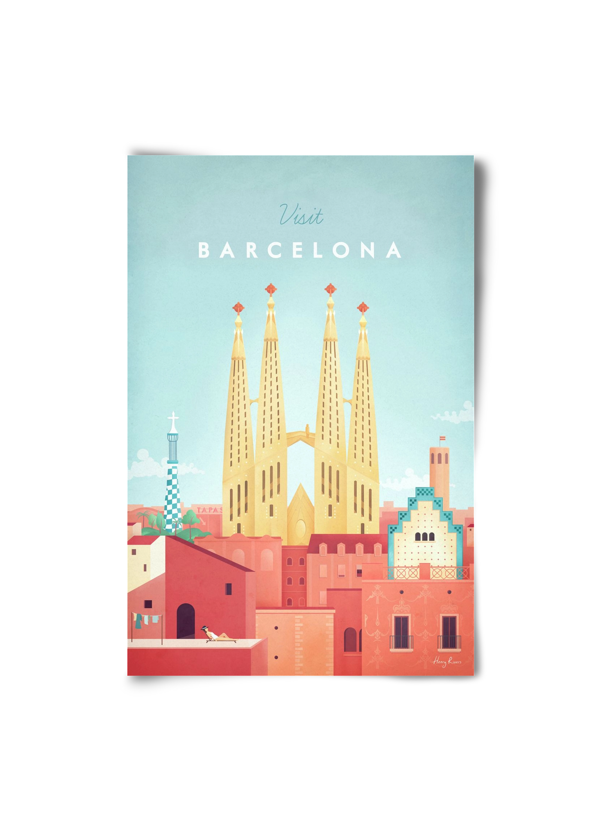 Barcelona Travel Poster, 20x30 cm, Keret nélkül
