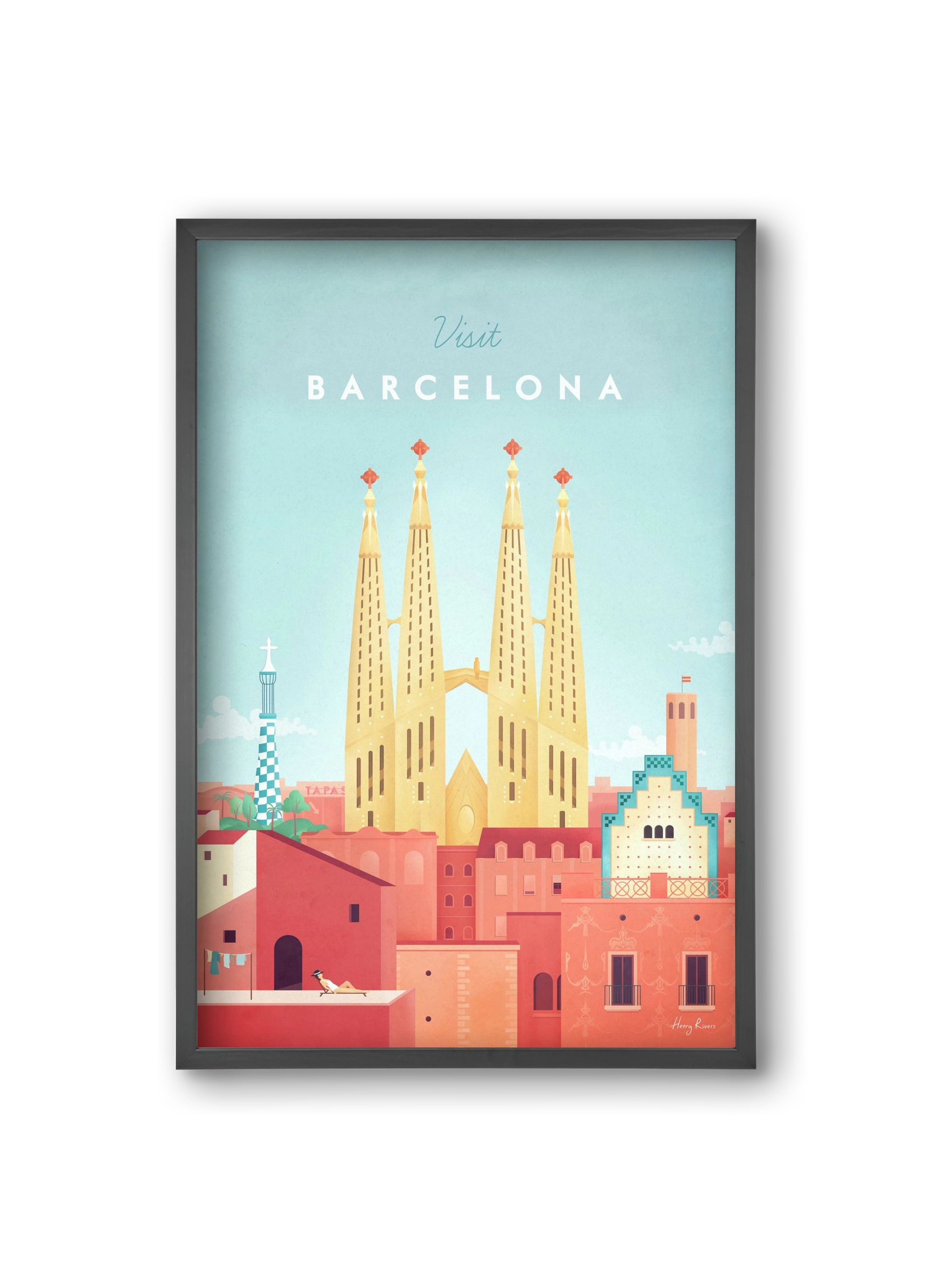 Barcelona Travel Poster, 20x30 cm (20x30 cm), Fekete keret