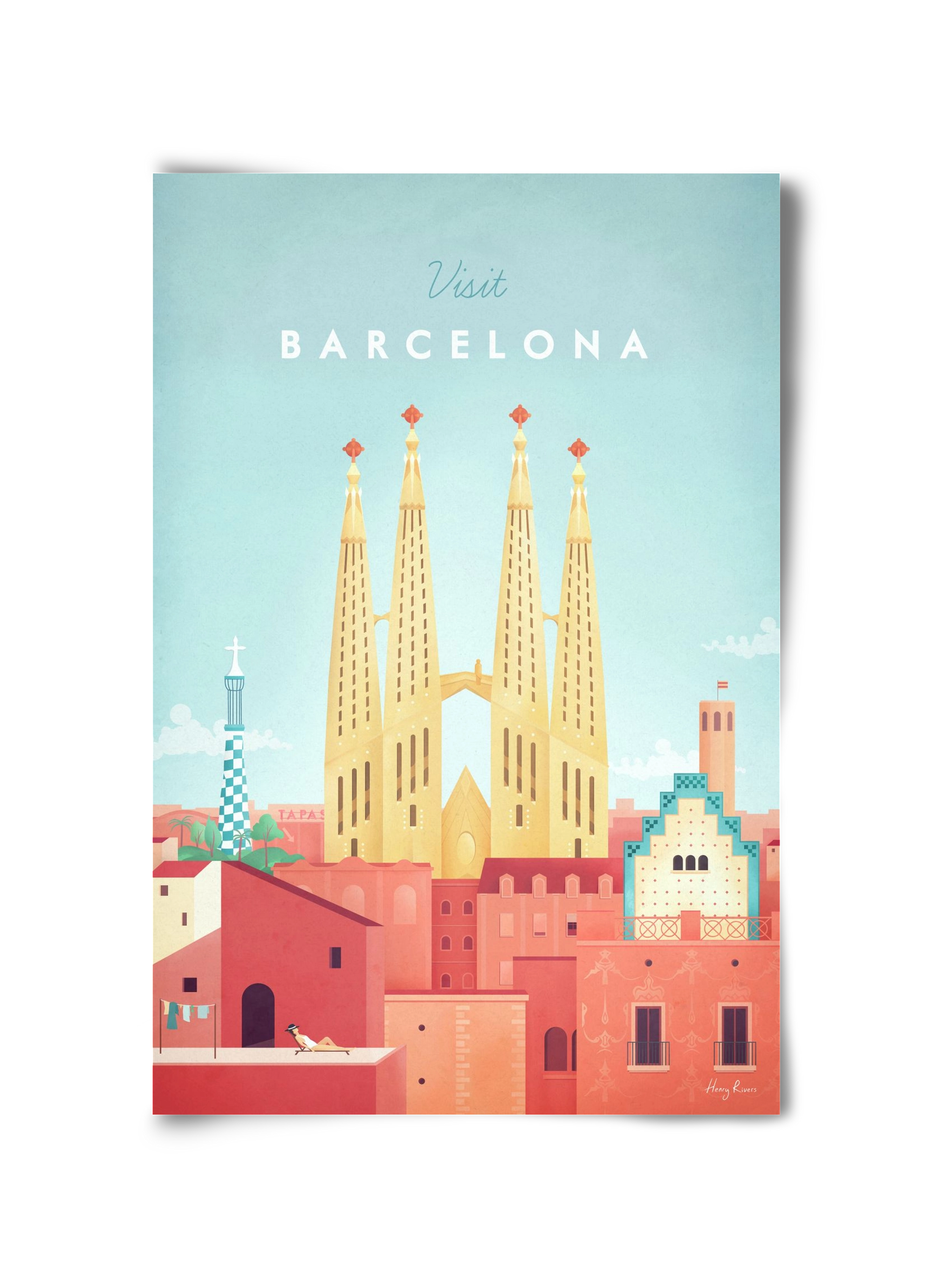 Barcelona Travel Poster, 30x45 cm, Keret nélkül