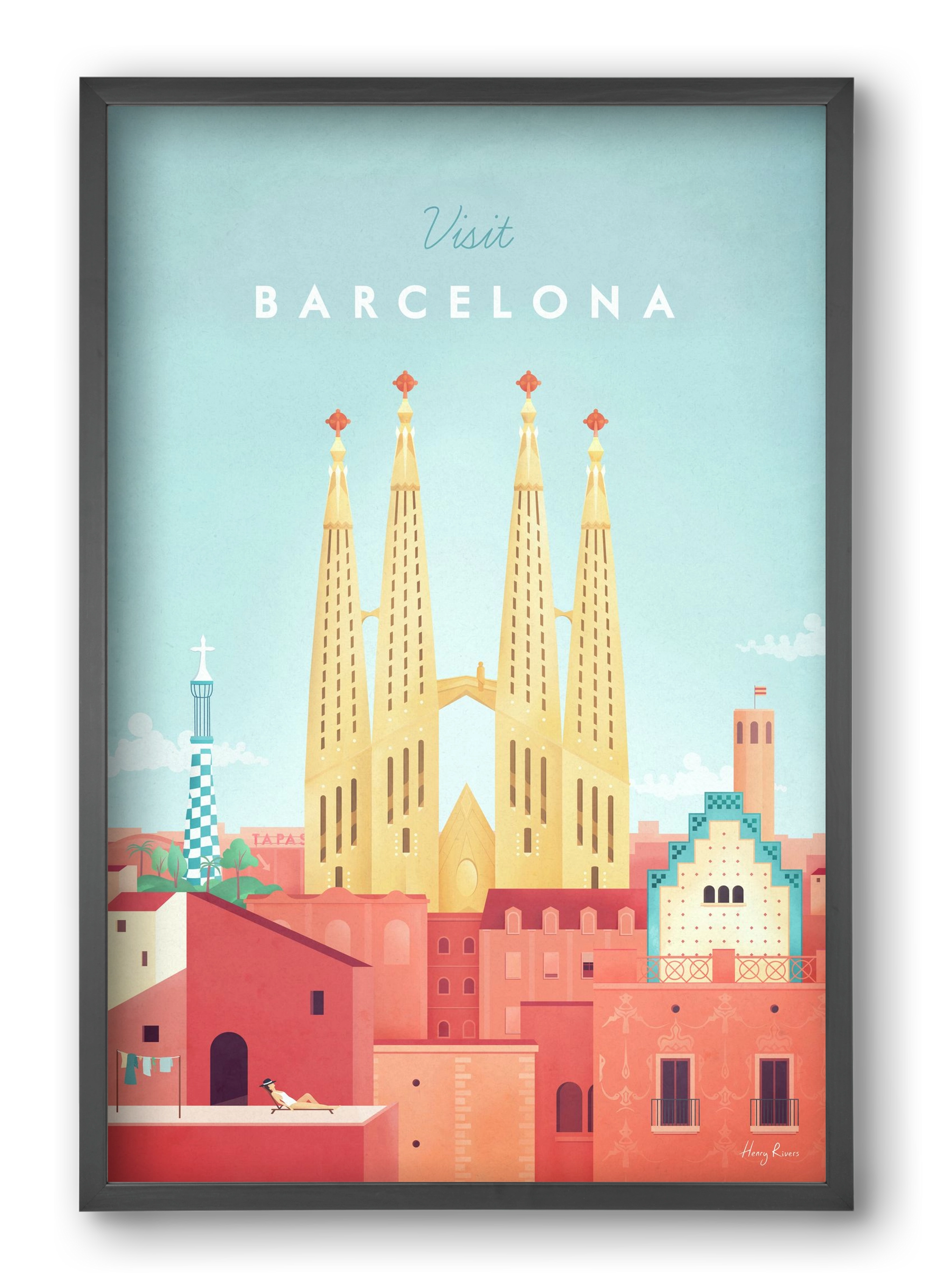 Barcelona Travel Poster, 40x60 cm (40x60 cm), Fekete keret