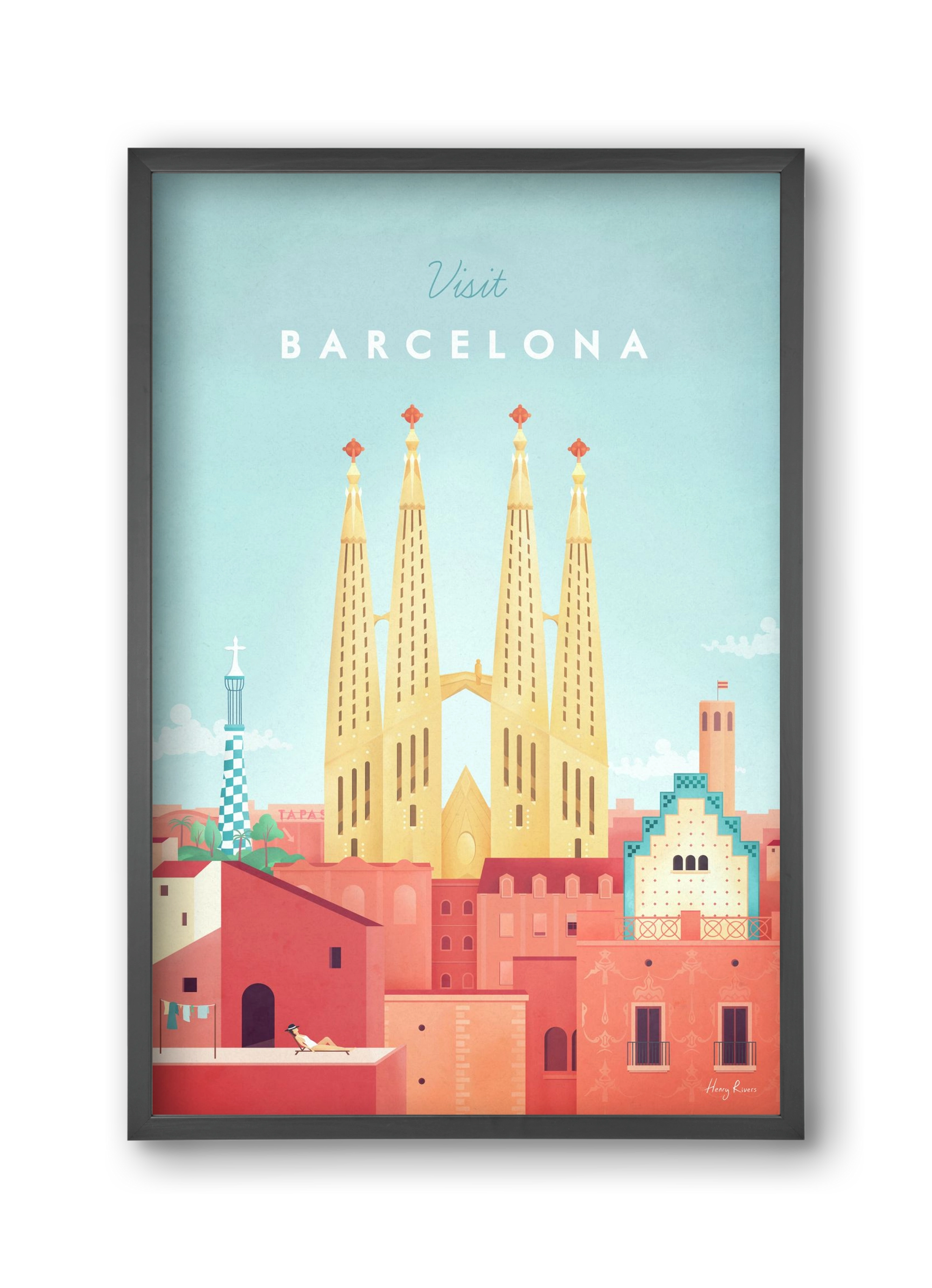Barcelona Travel Poster, 30x45 cm (30x45 cm), Fekete keret