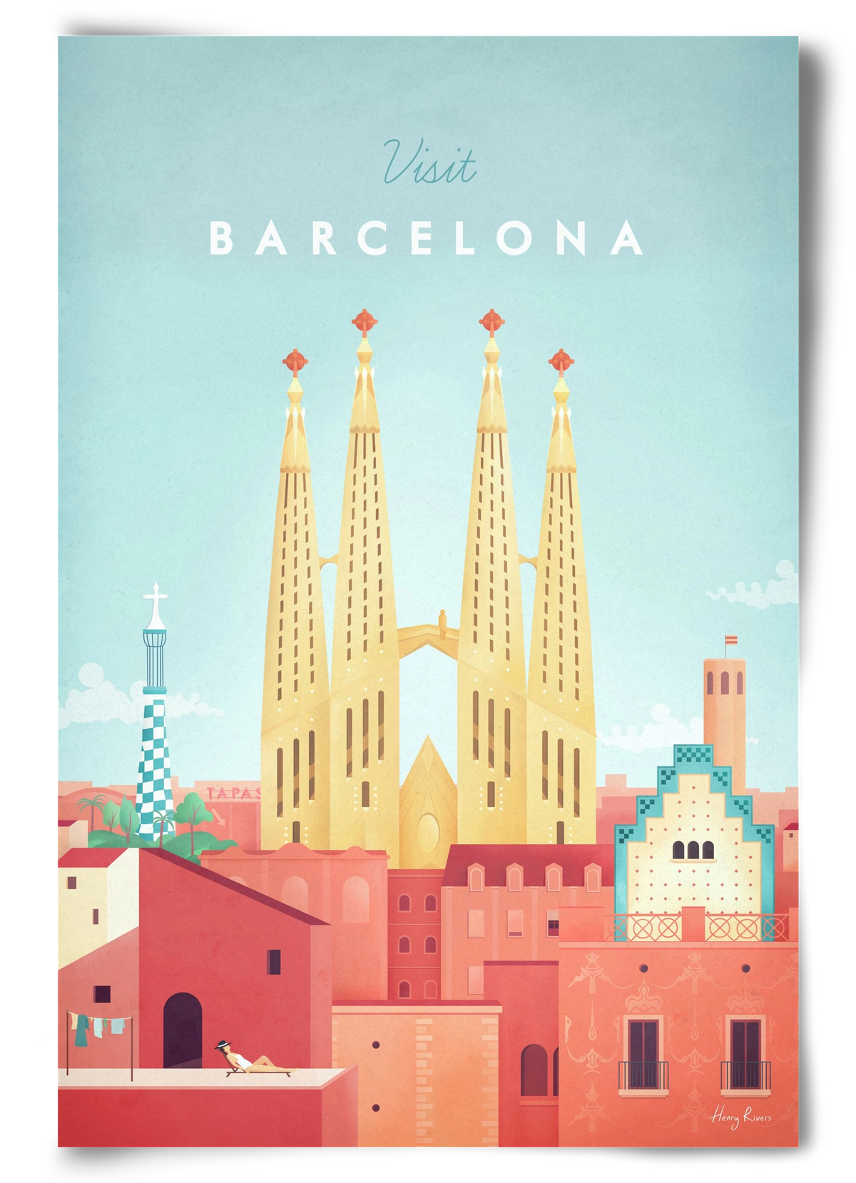Barcelona Travel Poster, 60x90 cm, Keret nélkül