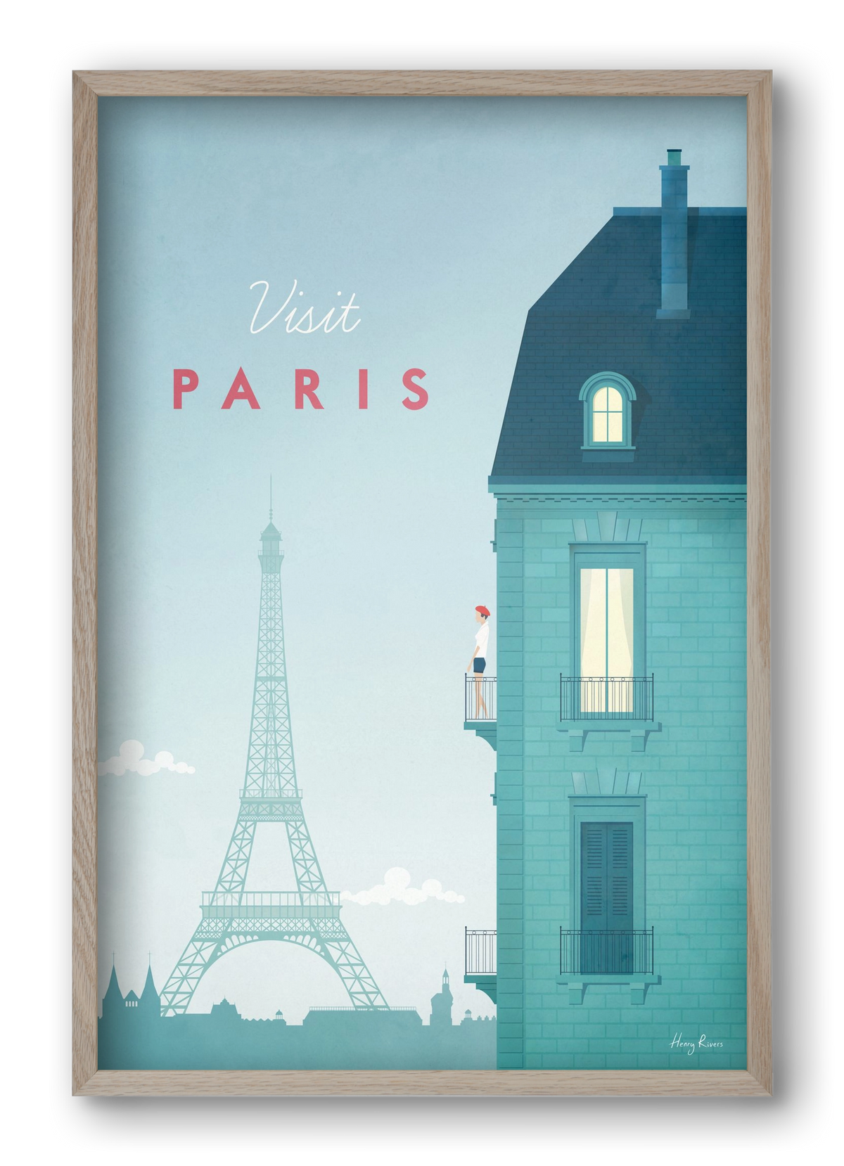 Paris Travel Poster, 40x60 cm (40x60 cm), Tölgy keret