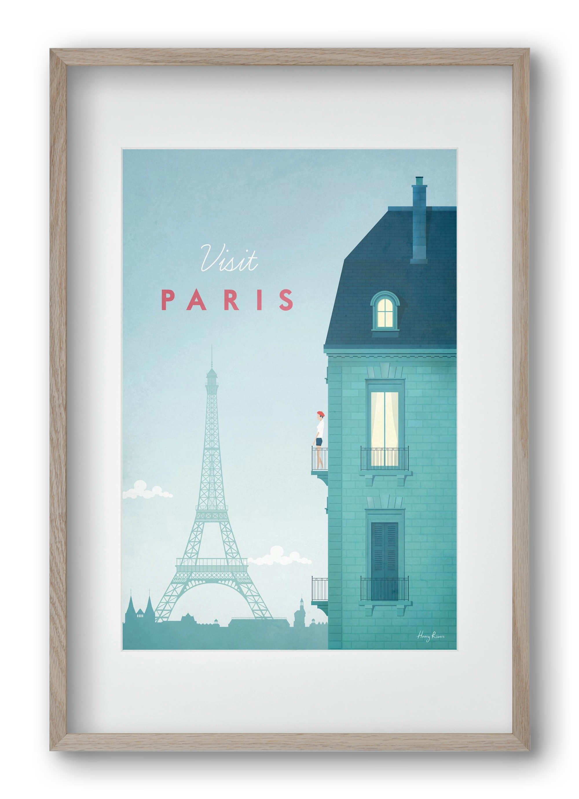 Paris Travel Poster, 40x60 cm (30x45 cm), Tölgy keret, paszpartuval