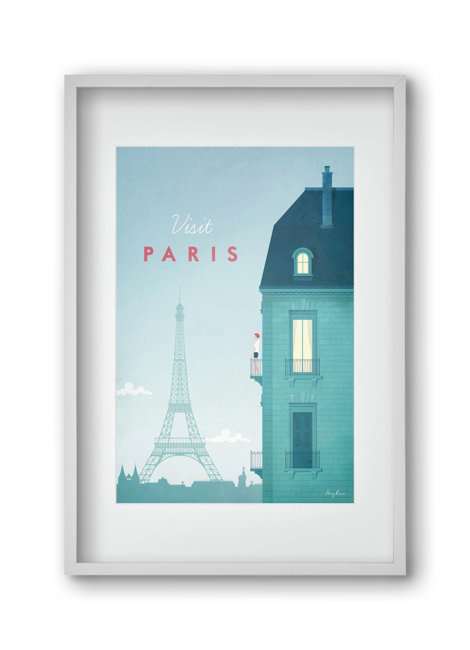Paris Travel Poster, 30x45 cm (20x30 cm), Fehér keret, paszpartuval