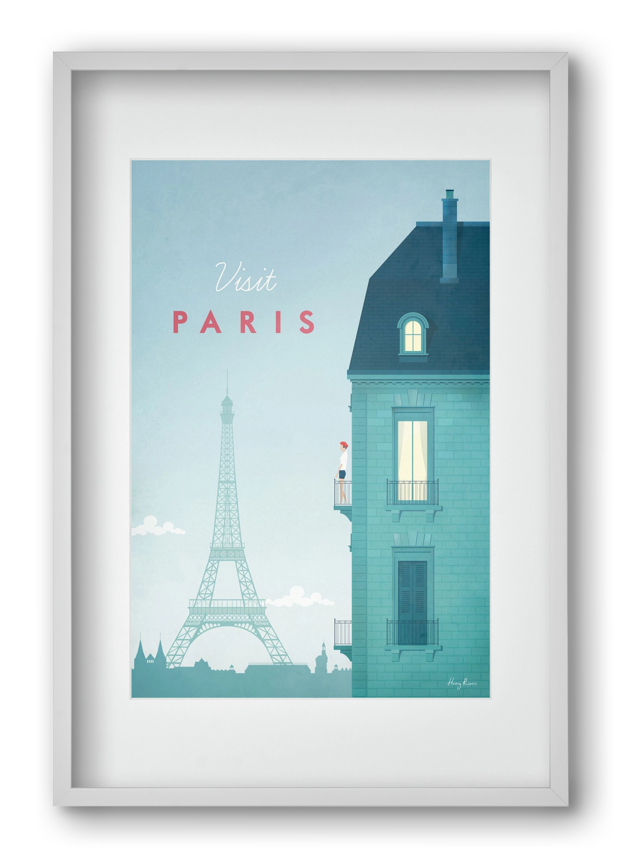 Paris Travel Poster, 40x60 cm (30x45 cm), Fehér keret, paszpartuval