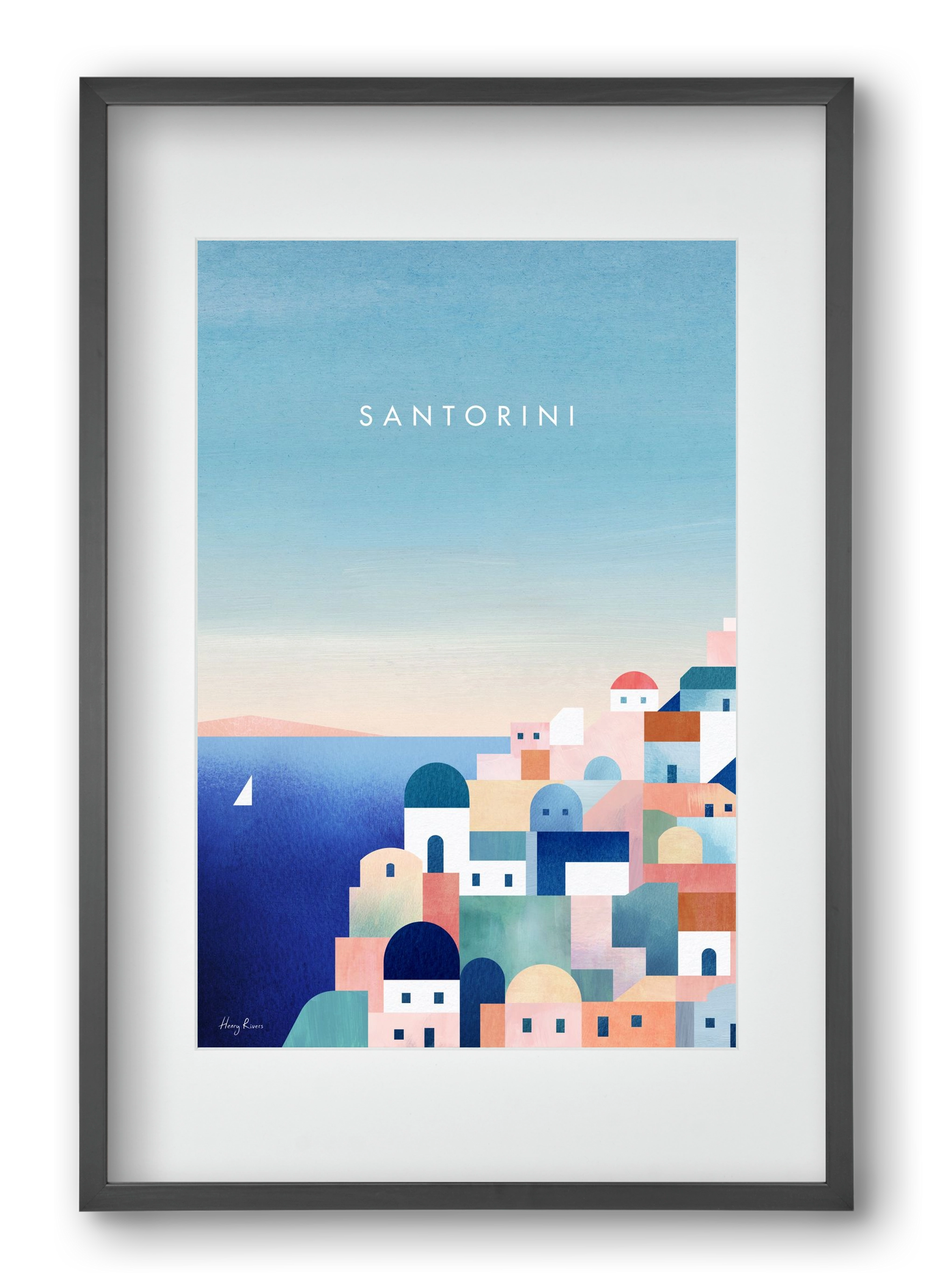 Santorini, 40x60 cm (30x45 cm), Fekete keret, paszpartuval