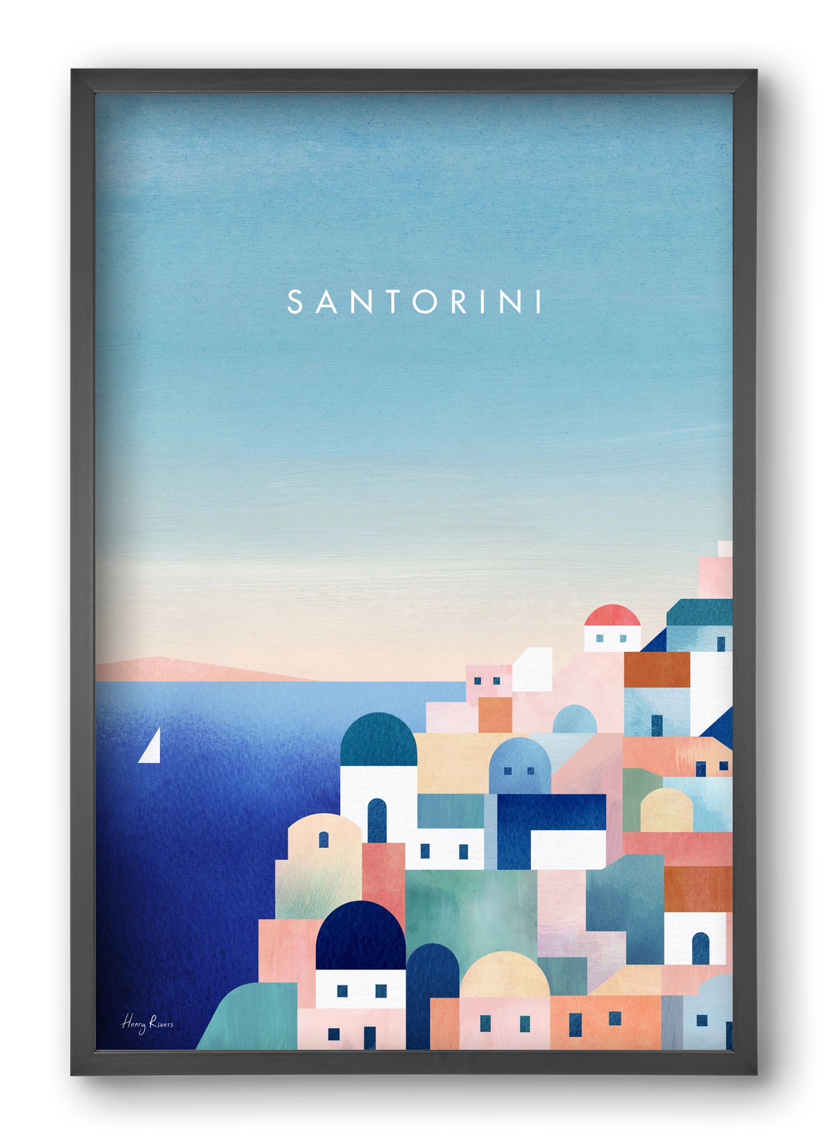 Santorini, 40x60 cm (40x60 cm), Fekete keret