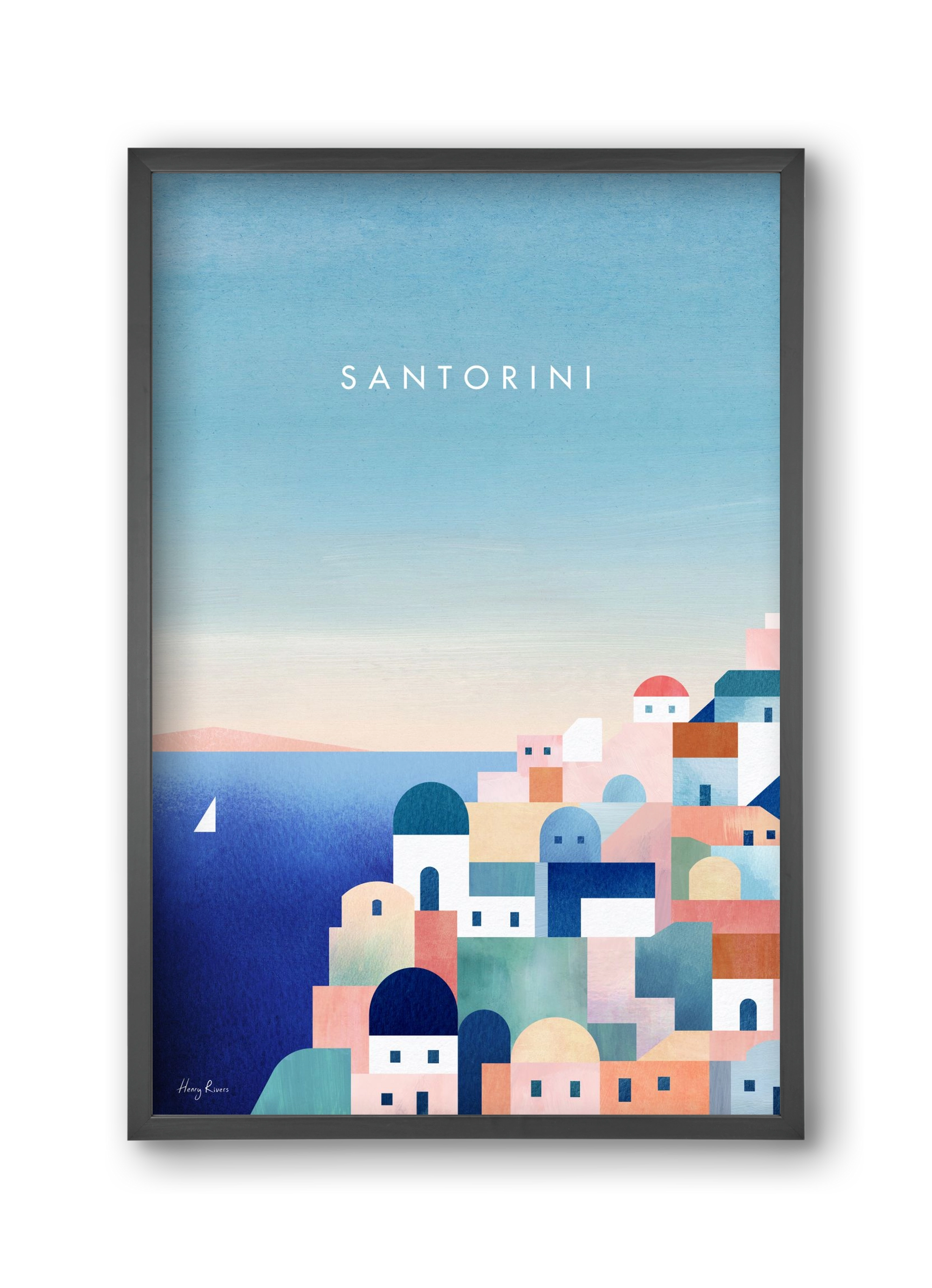 Santorini, 30x45 cm (30x45 cm), Fekete keret