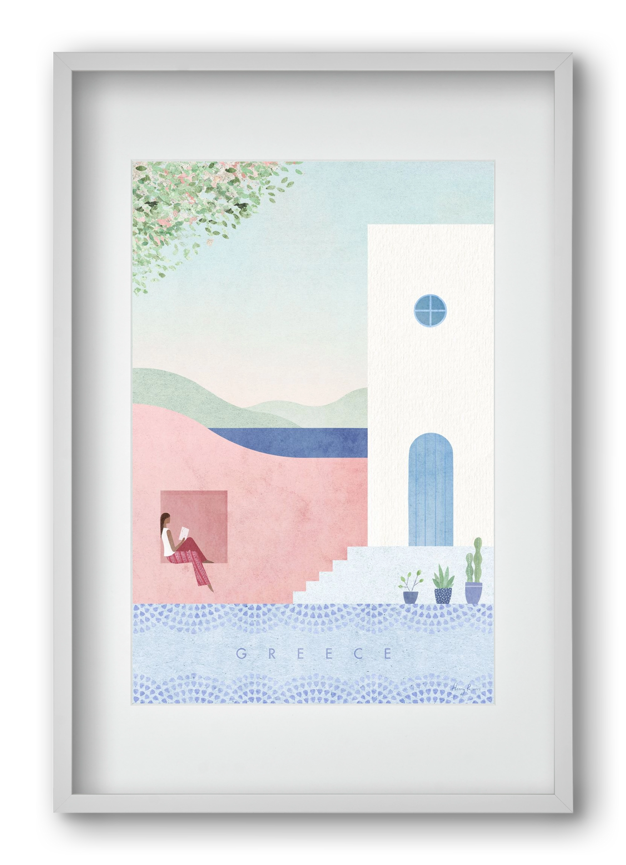 Greece Travel Poster, 40x60 cm (30x45 cm), Fehér keret, paszpartuval