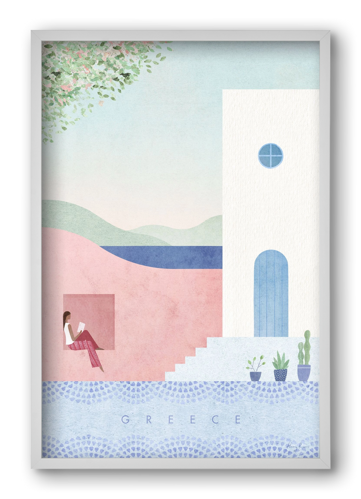 Greece Travel Poster, 40x60 cm (40x60 cm), Fehér keret