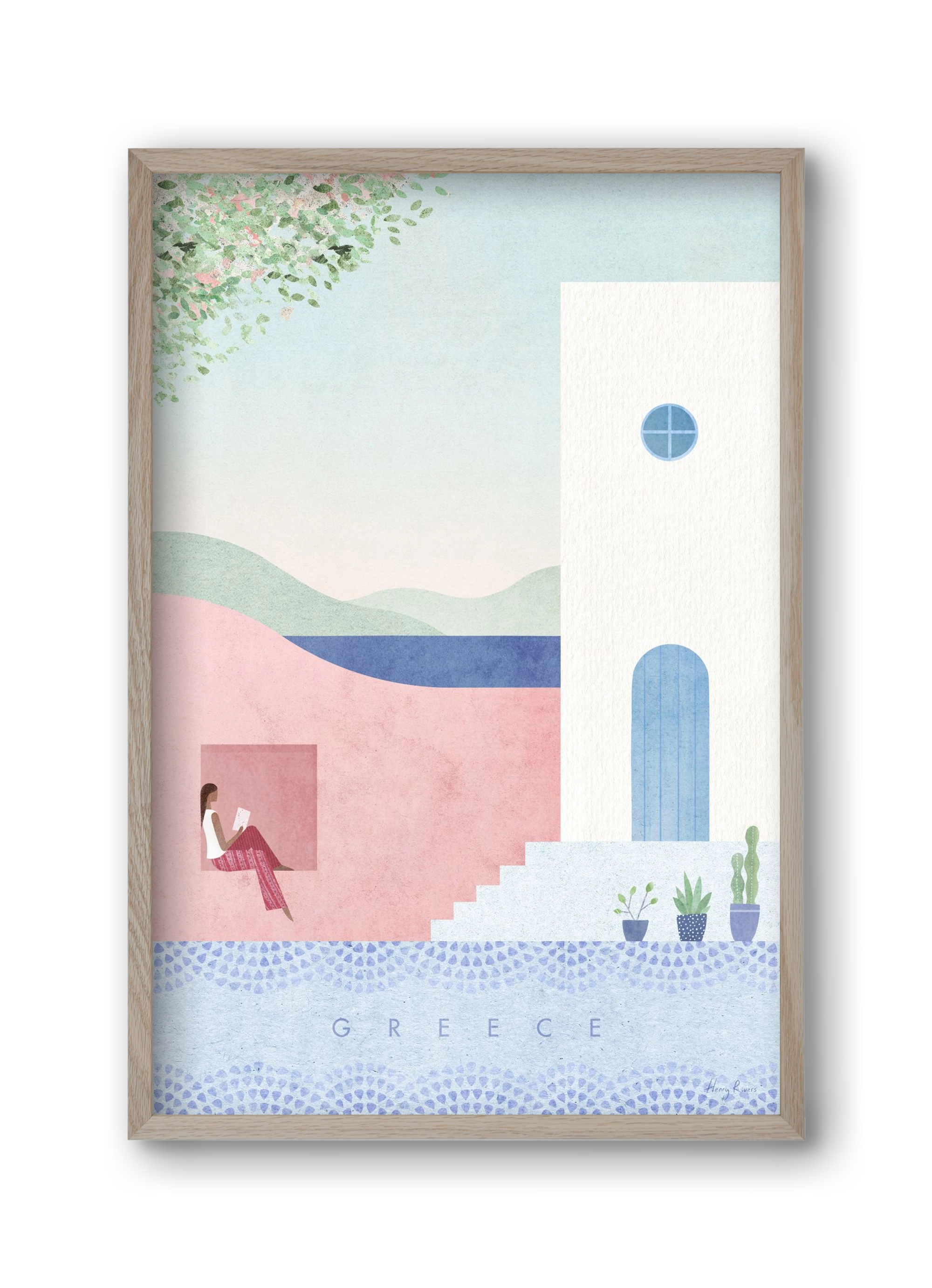 Greece Travel Poster, 30x45 cm (30x45 cm), Tölgy keret