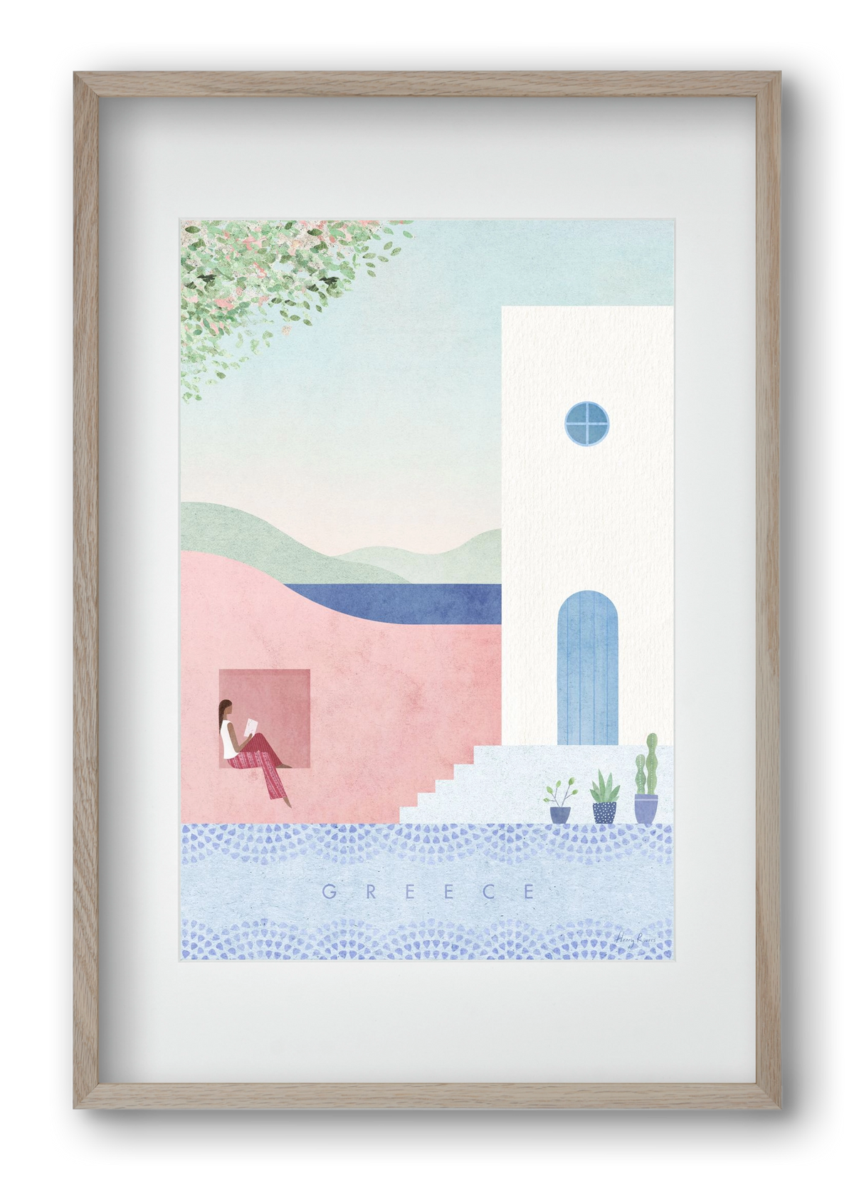 Greece Travel Poster, 40x60 cm (30x45 cm), Tölgy keret, paszpartuval