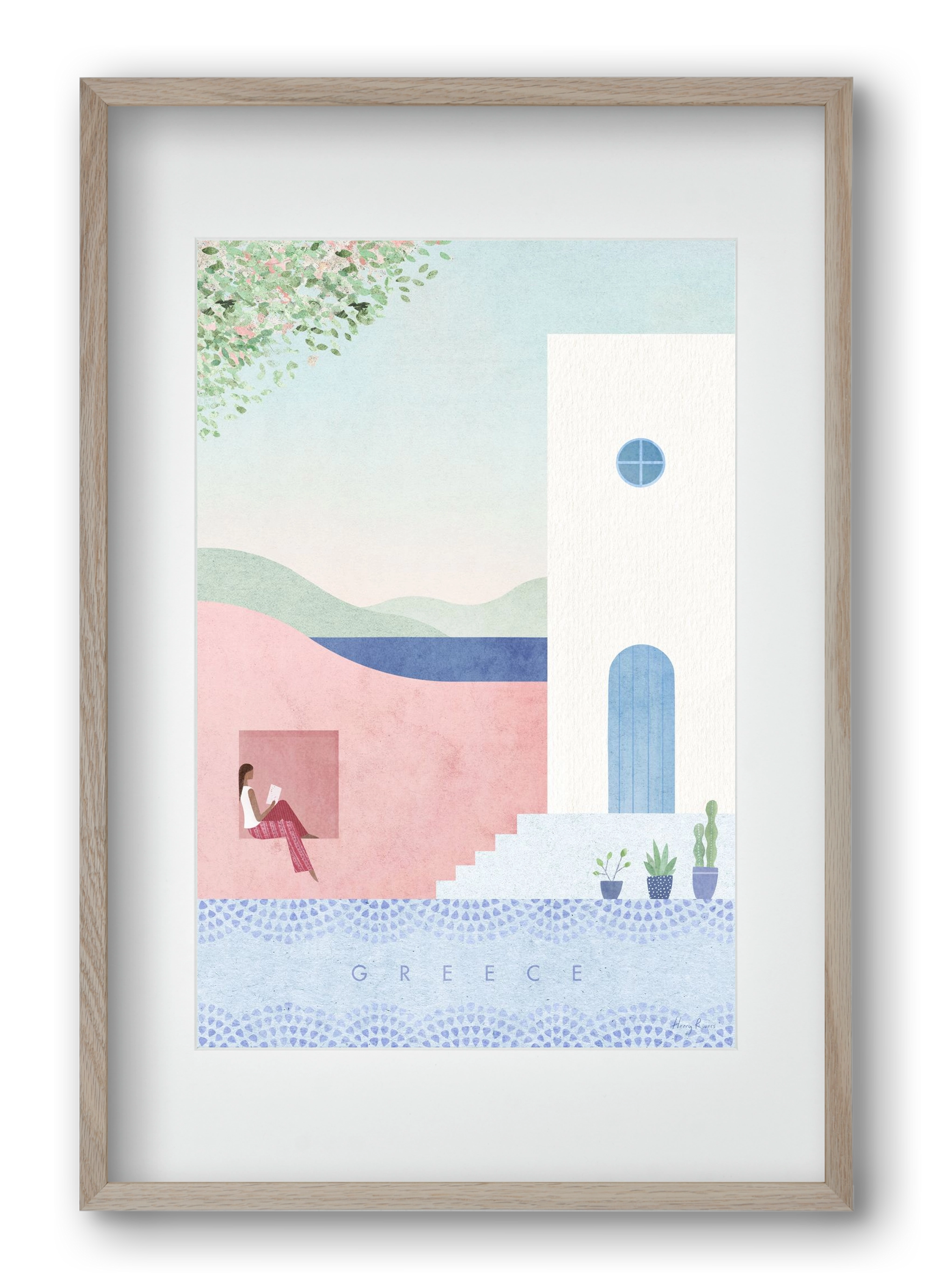 Greece Travel Poster, 40x60 cm (30x45 cm), Tölgy keret, paszpartuval