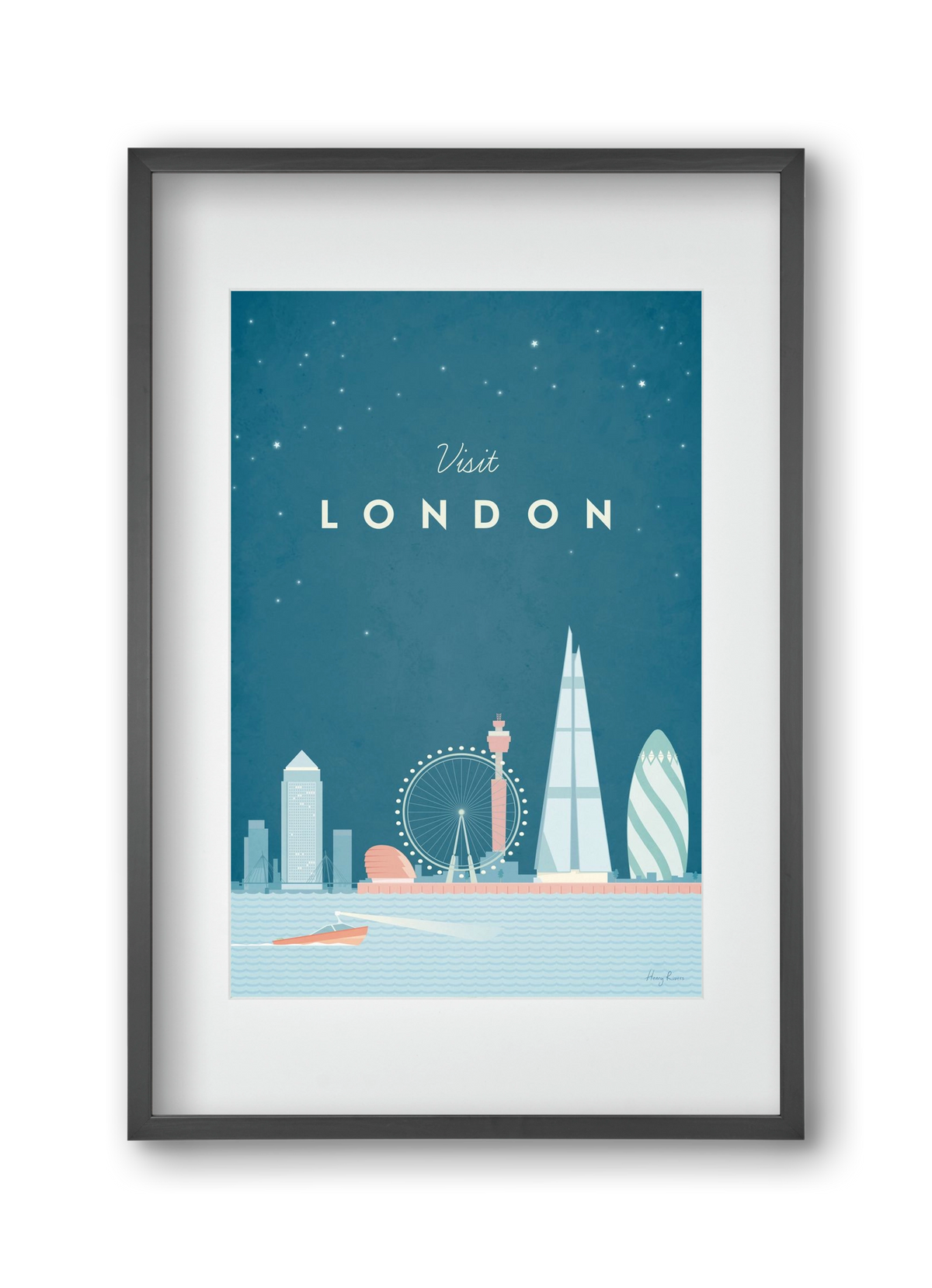 London Travel Poster, 30x45 cm (20x30 cm), Fekete keret, paszpartuval