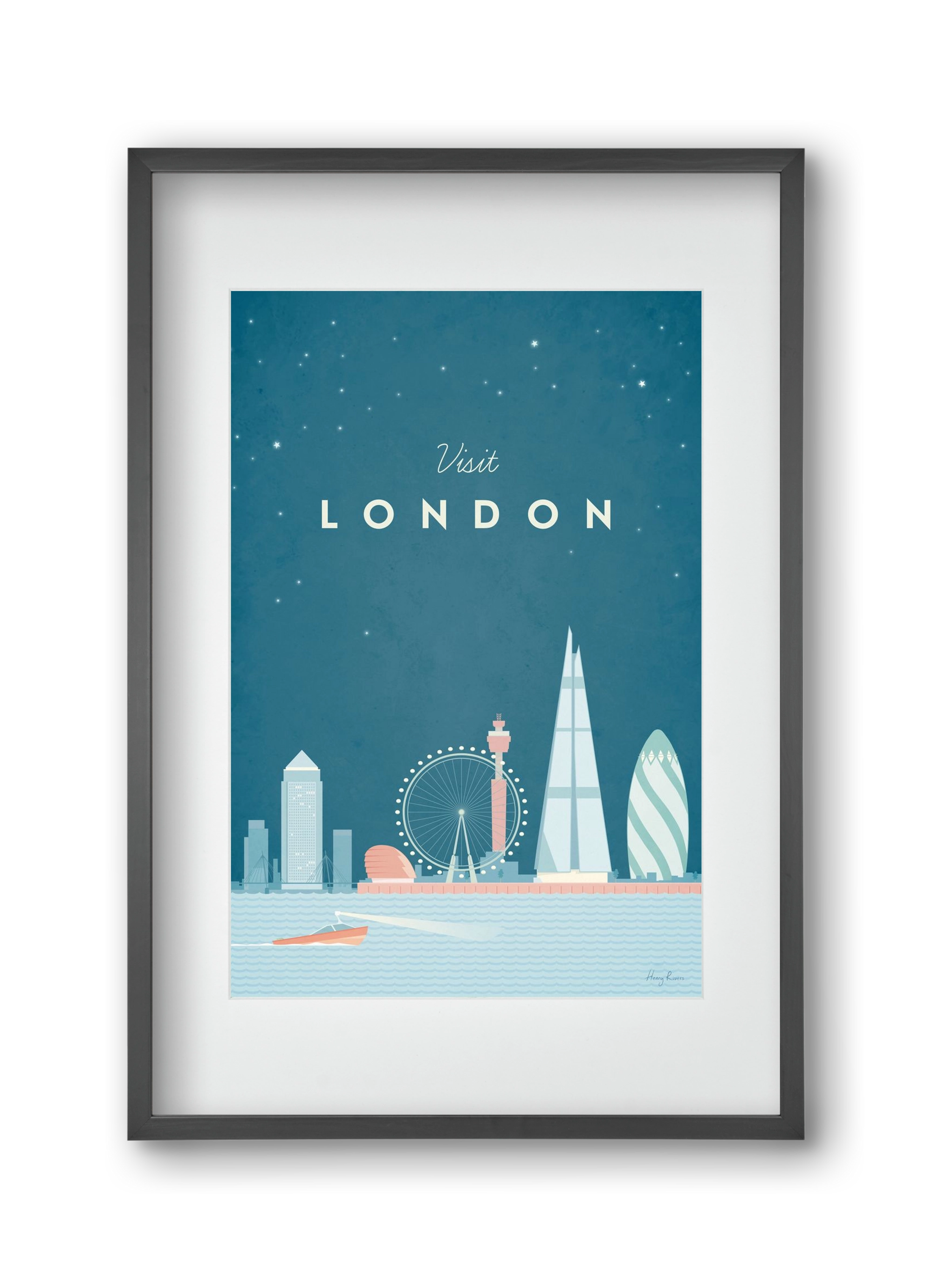 London Travel Poster, 30x45 cm (20x30 cm), Fekete keret, paszpartuval