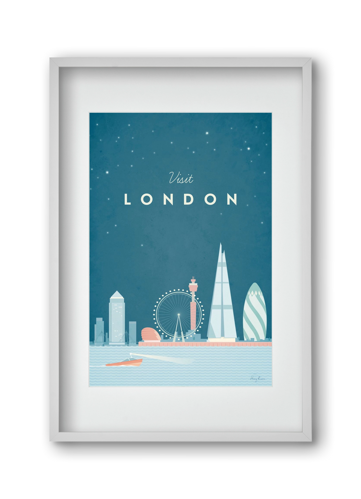 London Travel Poster, 30x45 cm (20x30 cm), Fehér keret, paszpartuval