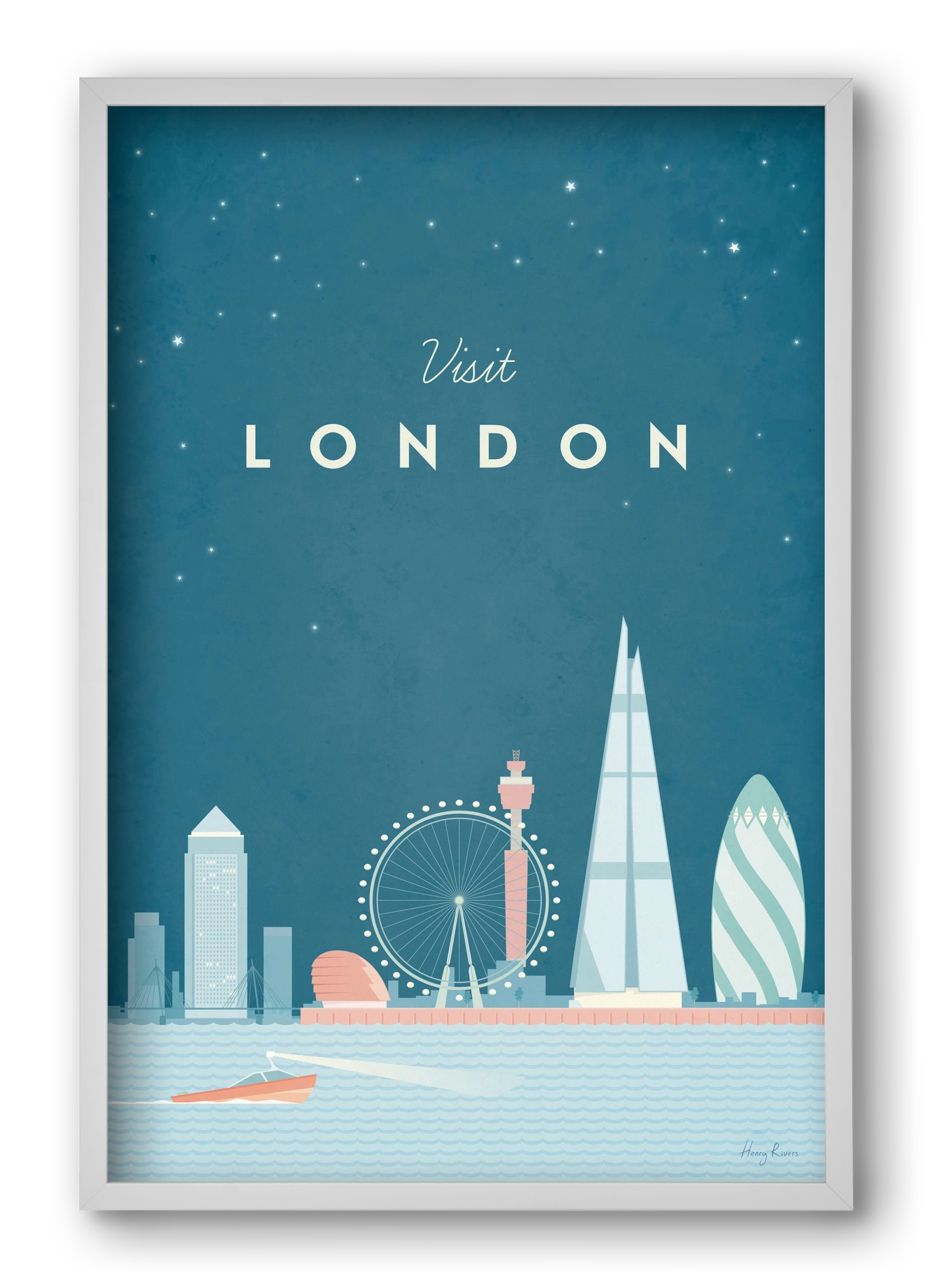 London Travel Poster, 40x60 cm (40x60 cm), Fehér keret