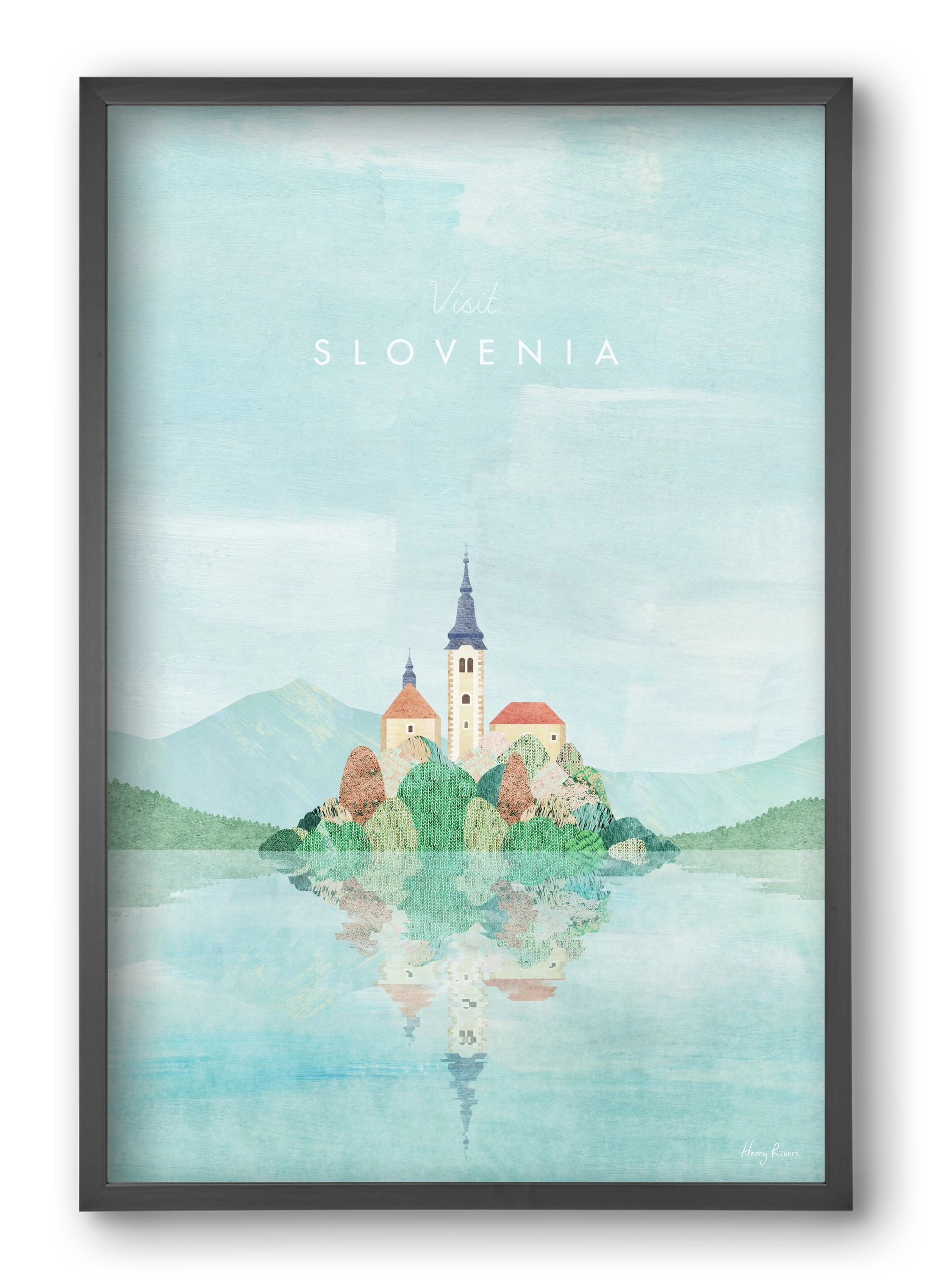 Lake Bled, Slovenia Travel Poster, 40x60 cm (40x60 cm), Fekete keret