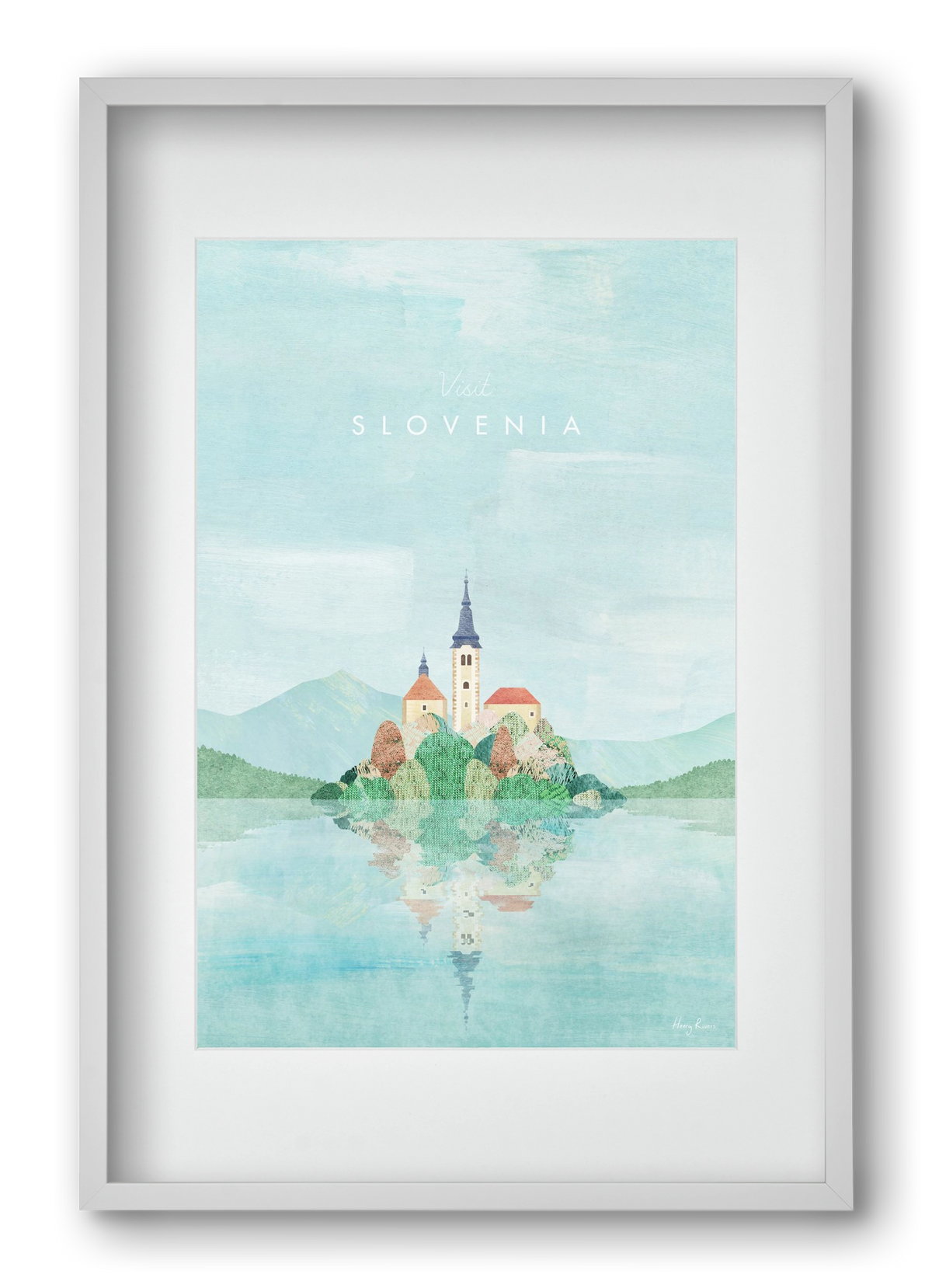 Lake Bled, Slovenia Travel Poster, 40x60 cm (30x45 cm), Fehér keret, paszpartuval