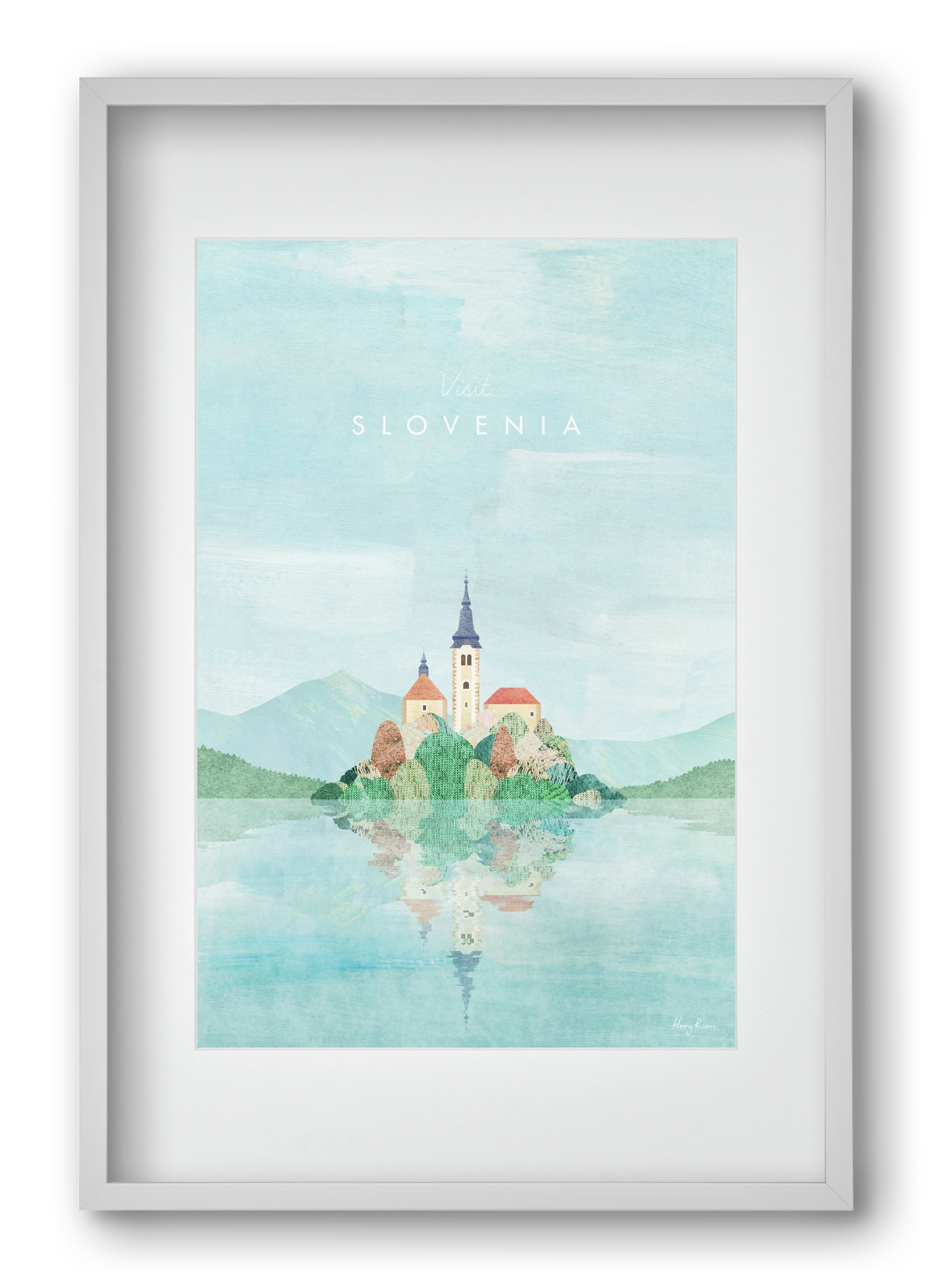 Lake Bled, Slovenia Travel Poster, 40x60 cm (30x45 cm), Fehér keret, paszpartuval