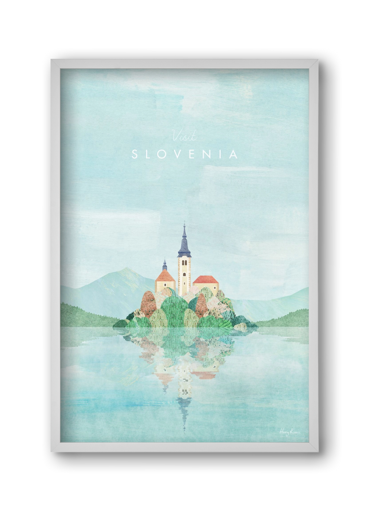 Lake Bled, Slovenia Travel Poster, 30x45 cm (30x45 cm), Fehér keret