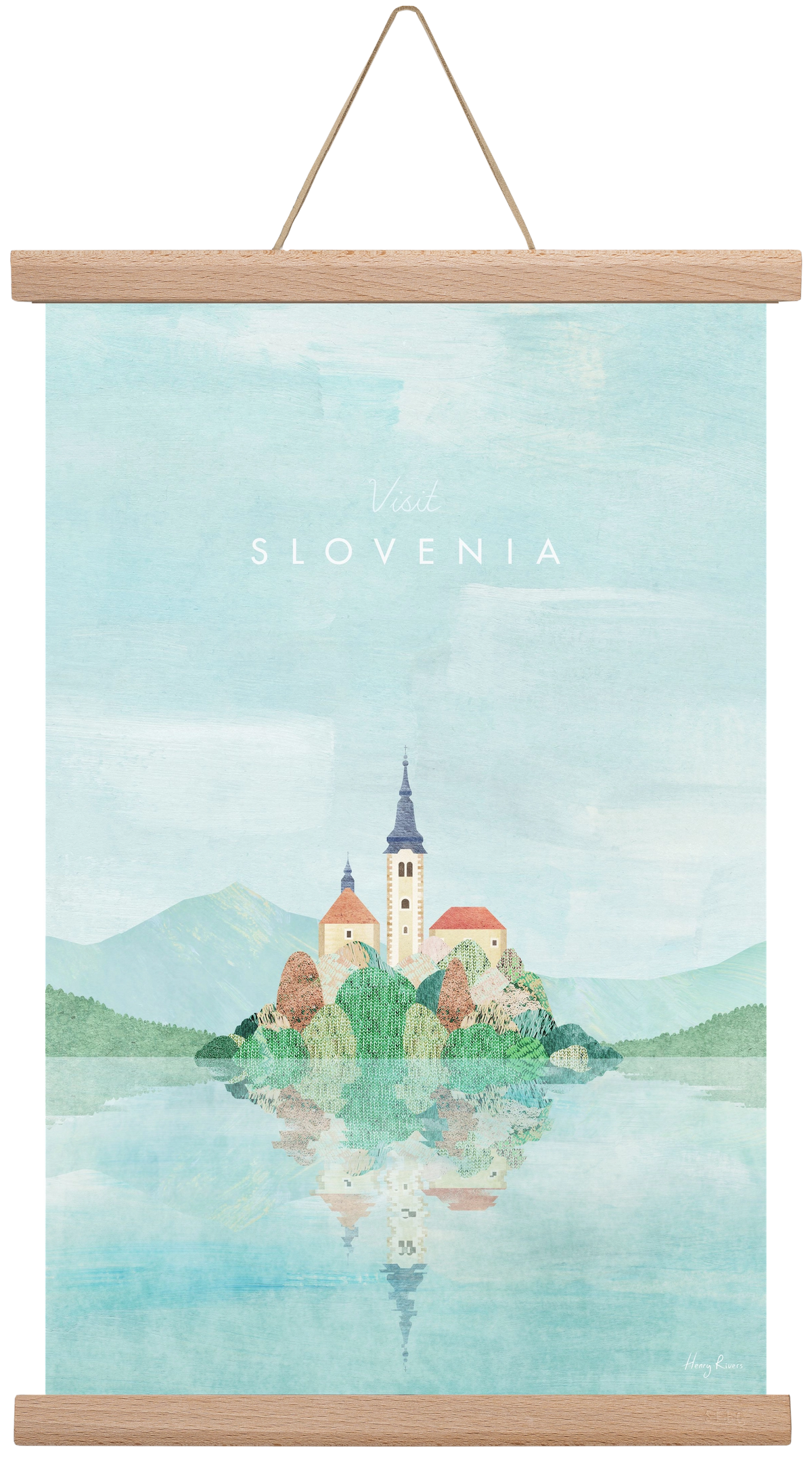 Lake Bled, Slovenia Travel Poster, 30x45 cm (30x45 cm), Tölgy akasztó
