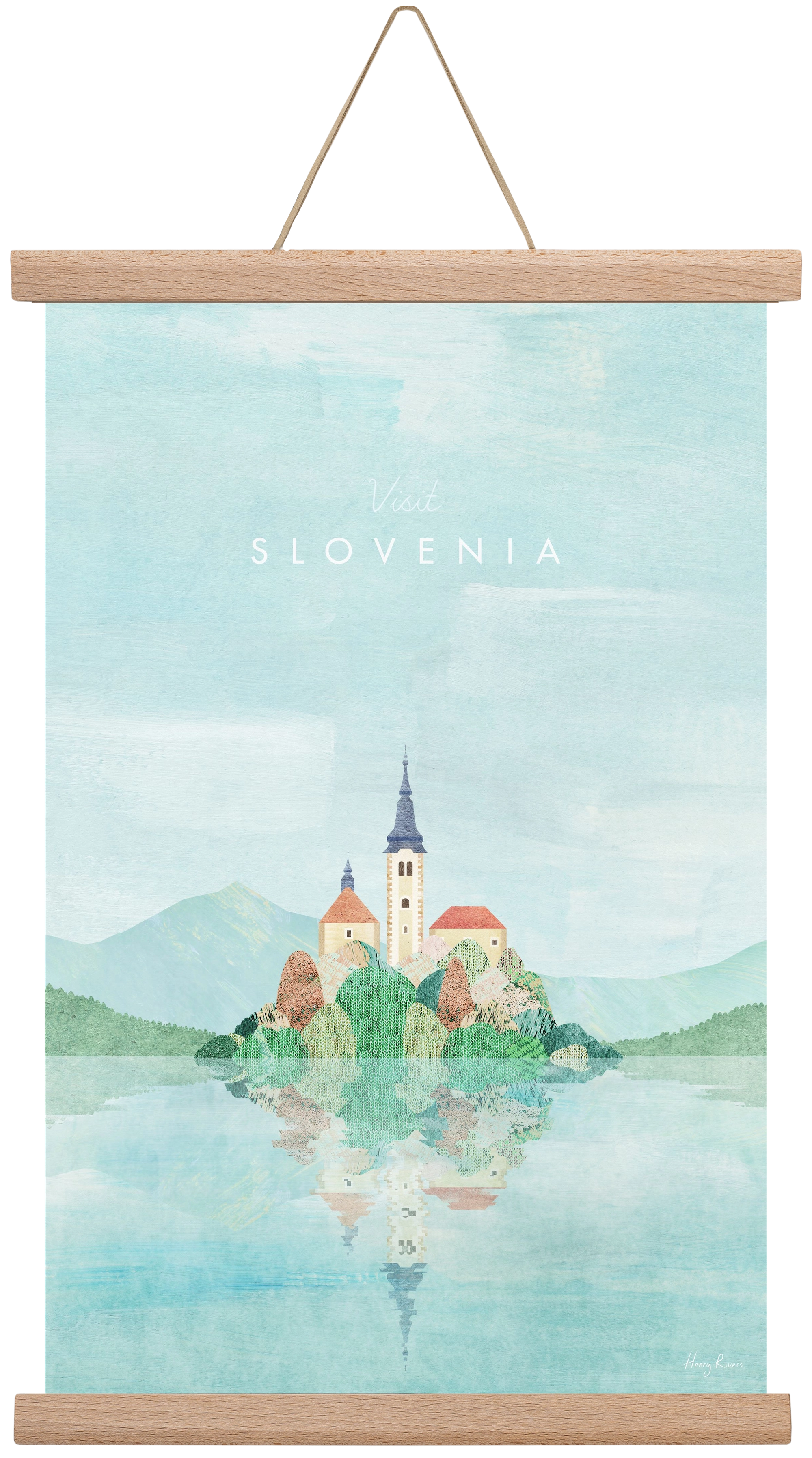 Lake Bled, Slovenia Travel Poster, 30x45 cm (30x45 cm), Tölgy akasztó