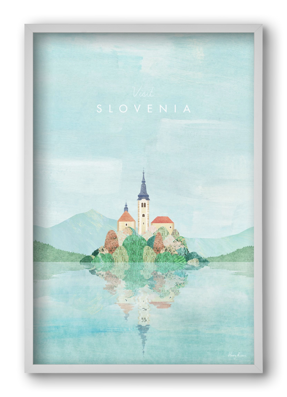 Lake Bled, Slovenia Travel Poster, 40x60 cm (40x60 cm), Fehér keret