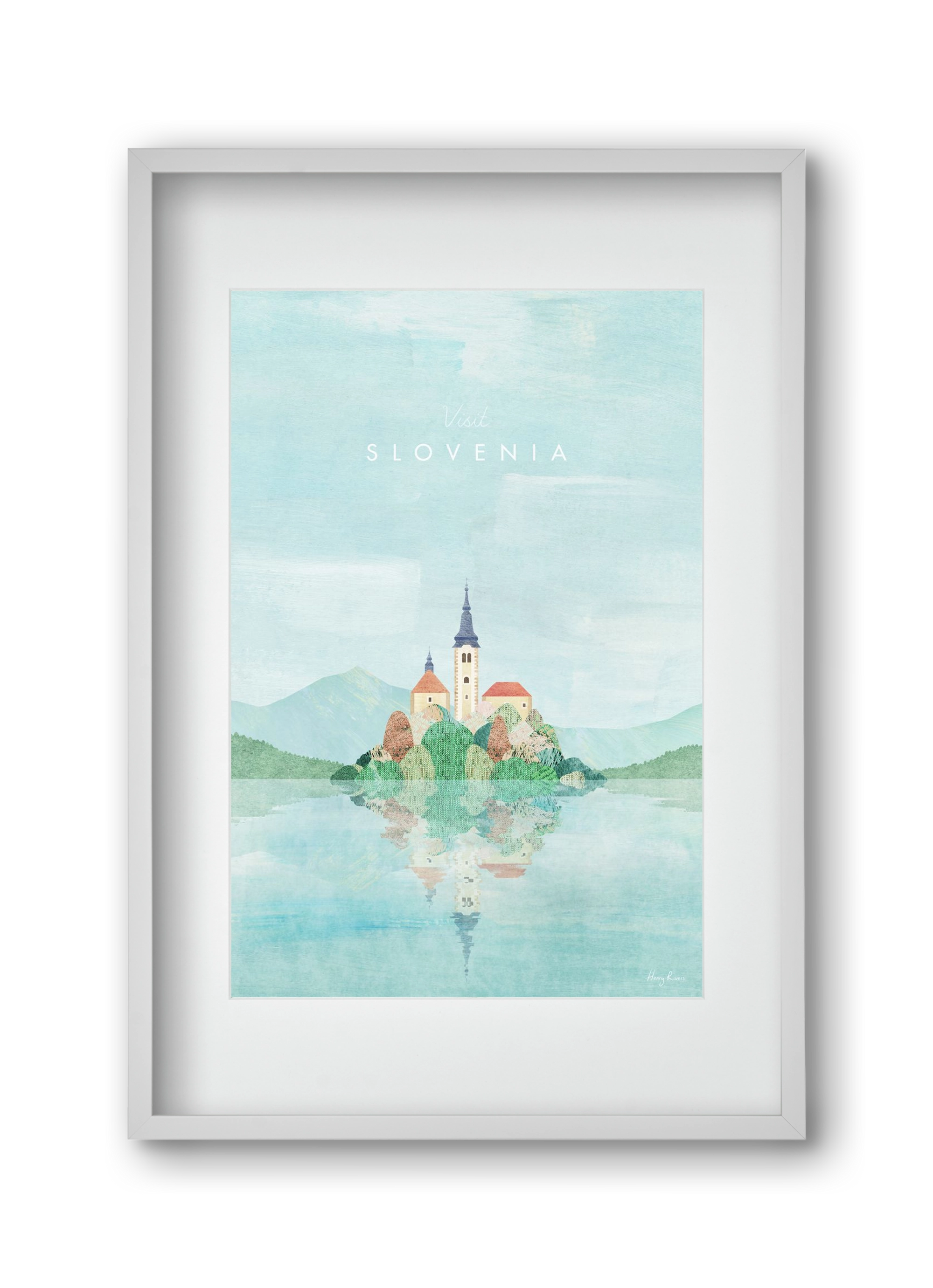 Lake Bled, Slovenia Travel Poster, 30x45 cm (20x30 cm), Fehér keret, paszpartuval