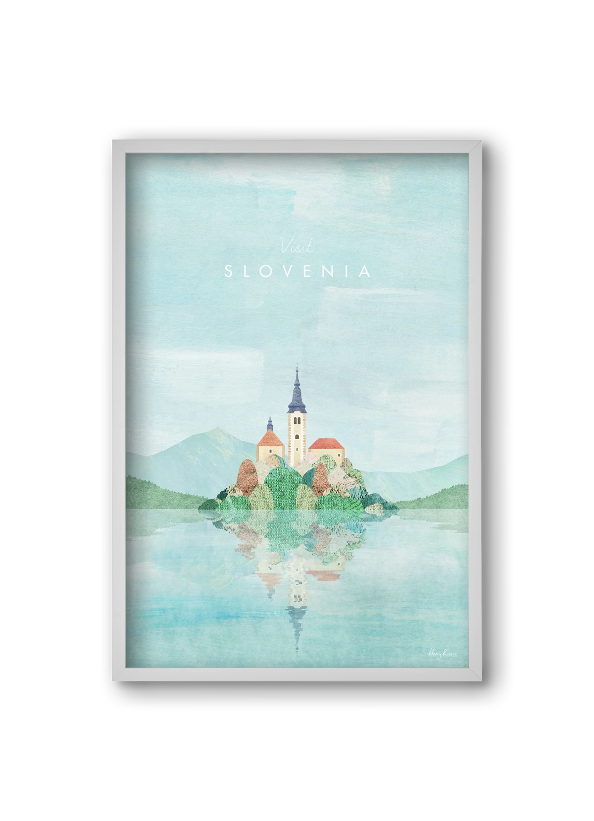Lake Bled, Slovenia Travel Poster, 20x30 cm (20x30 cm), Fehér keret