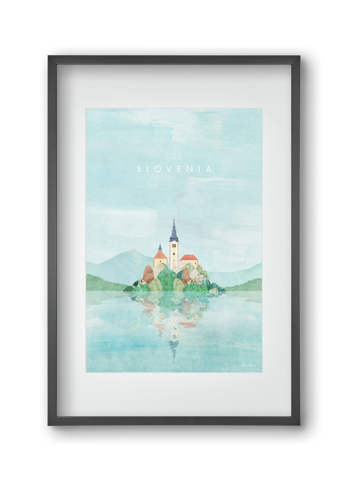 Lake Bled, Slovenia Travel Poster, 30x45 cm (20x30 cm), Fekete keret, paszpartuval