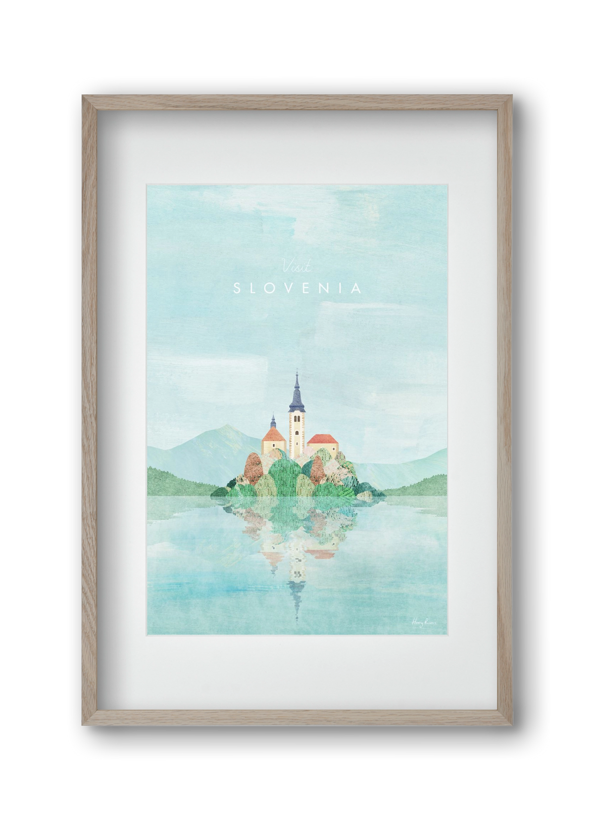 Lake Bled, Slovenia Travel Poster, 30x45 cm (20x30 cm), Tölgy keret, paszpartuval