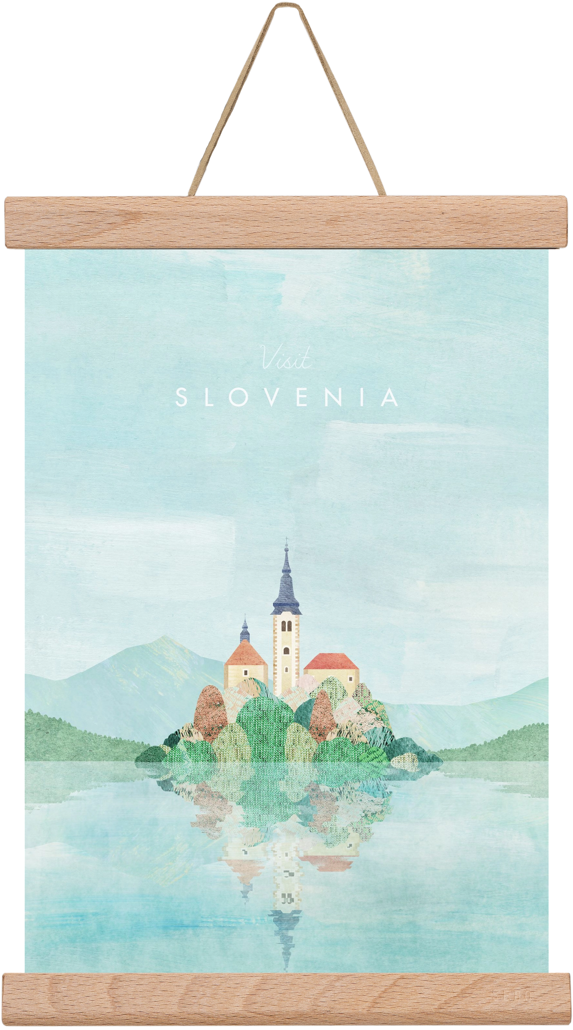 Lake Bled, Slovenia Travel Poster, 20x30 cm (20x30 cm), Tölgy akasztó