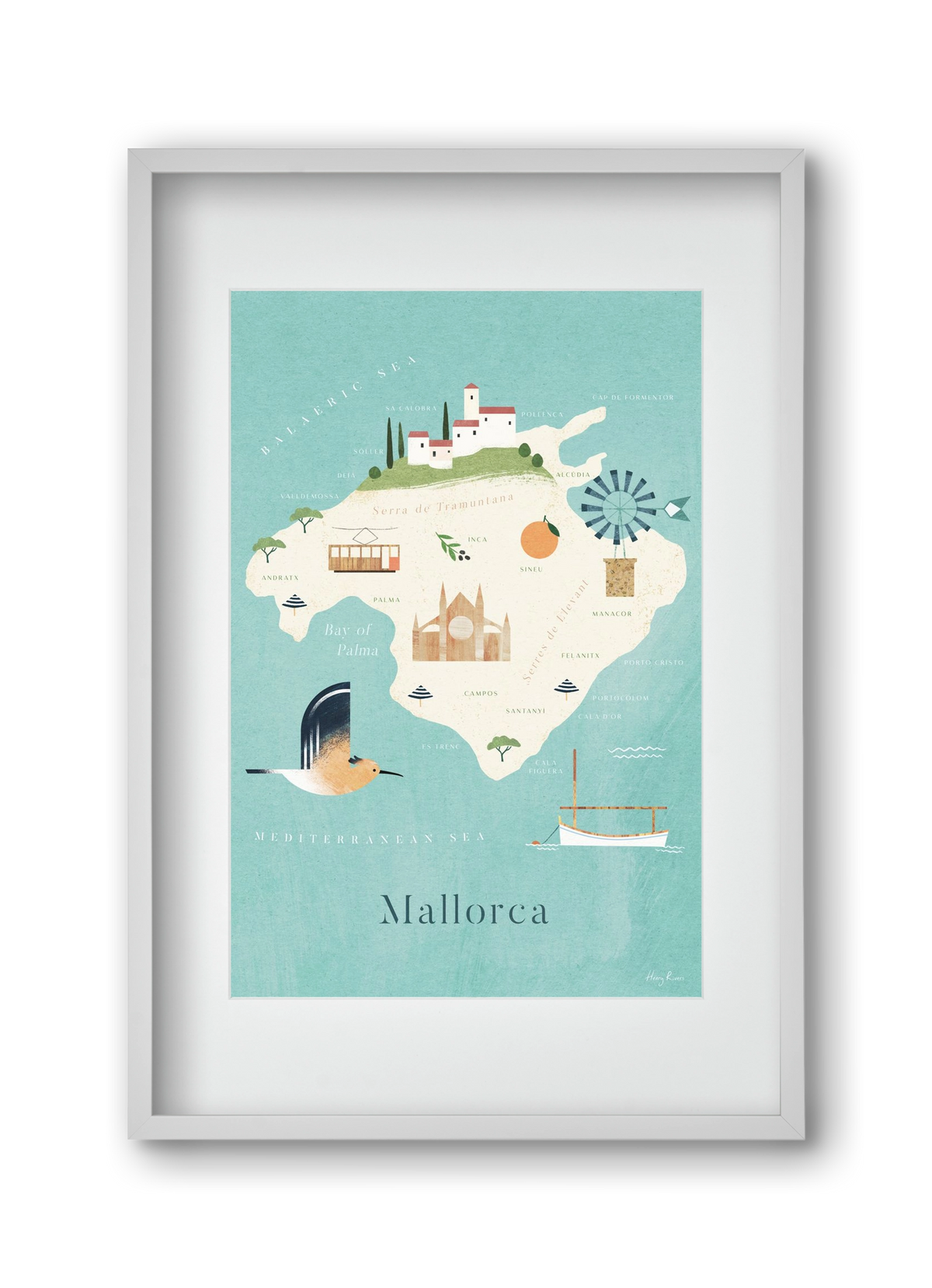 Mallorca Map, 30x45 cm (20x30 cm), Fehér keret, paszpartuval