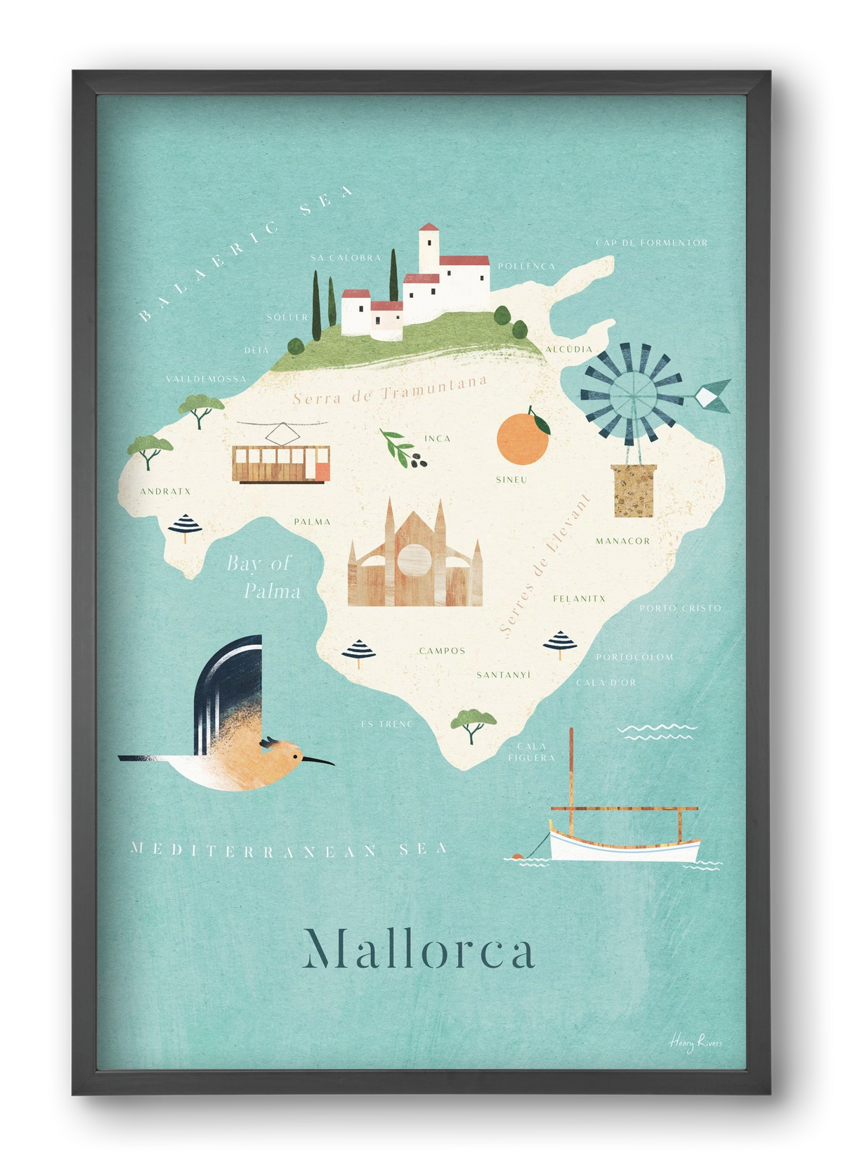 Mallorca Map, 40x60 cm (40x60 cm), Fekete keret