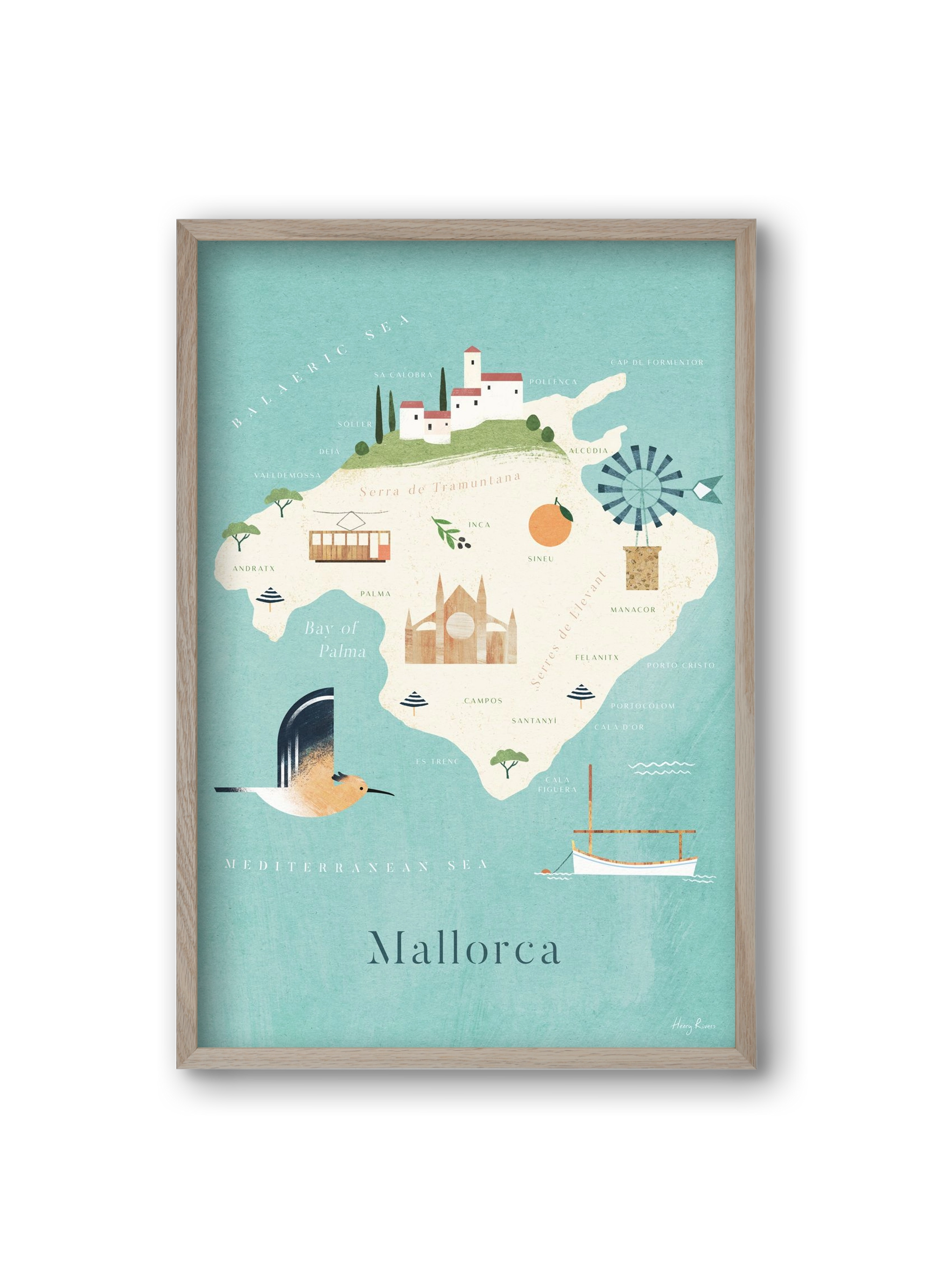Mallorca Map, 20x30 cm (20x30 cm), Tölgy keret