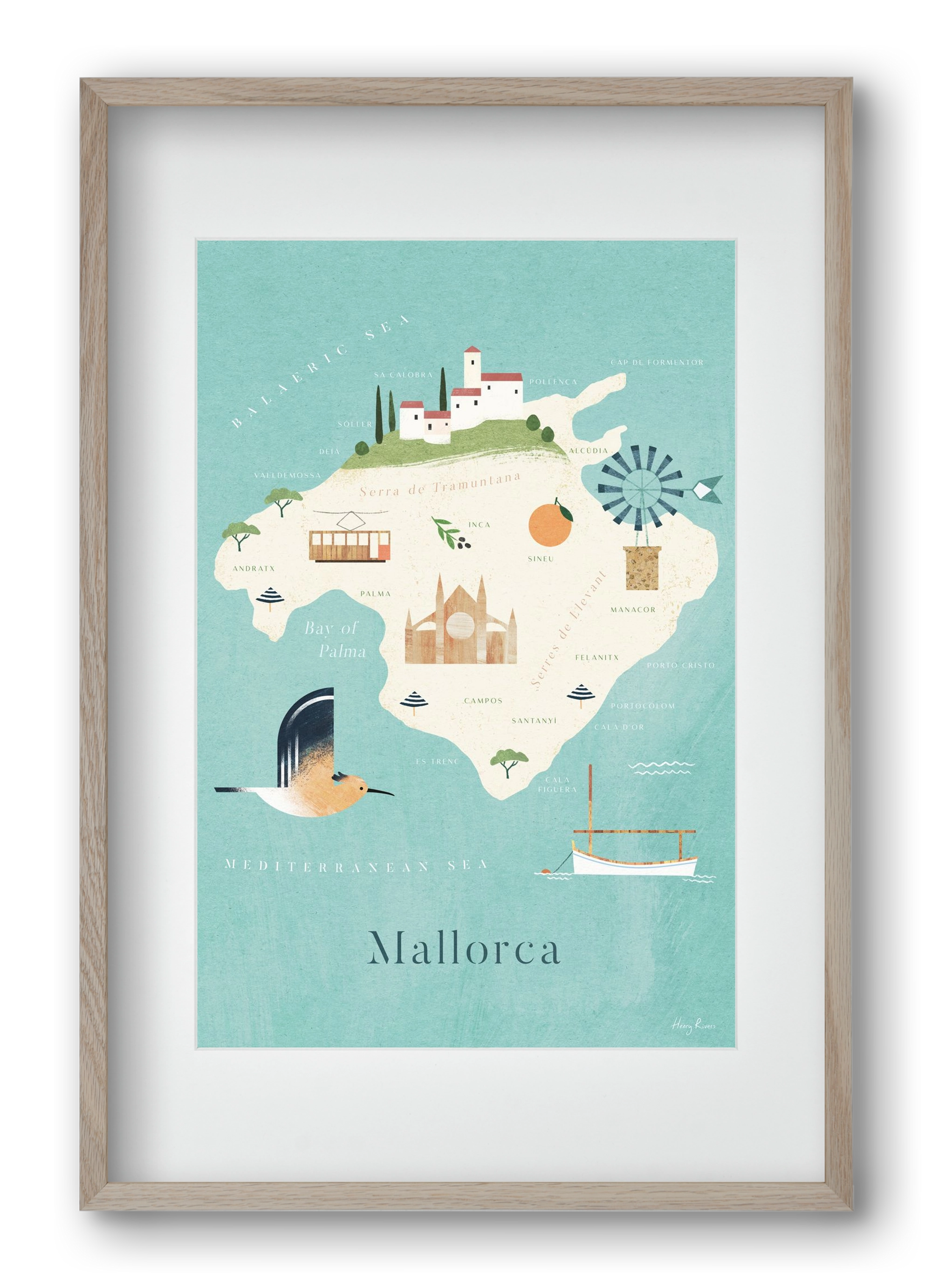 Mallorca Map, 40x60 cm (30x45 cm), Tölgy keret, paszpartuval