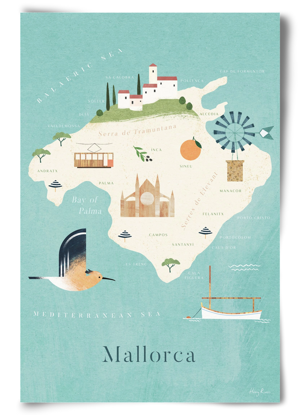 Mallorca Map, 60x90 cm, Keret nélkül